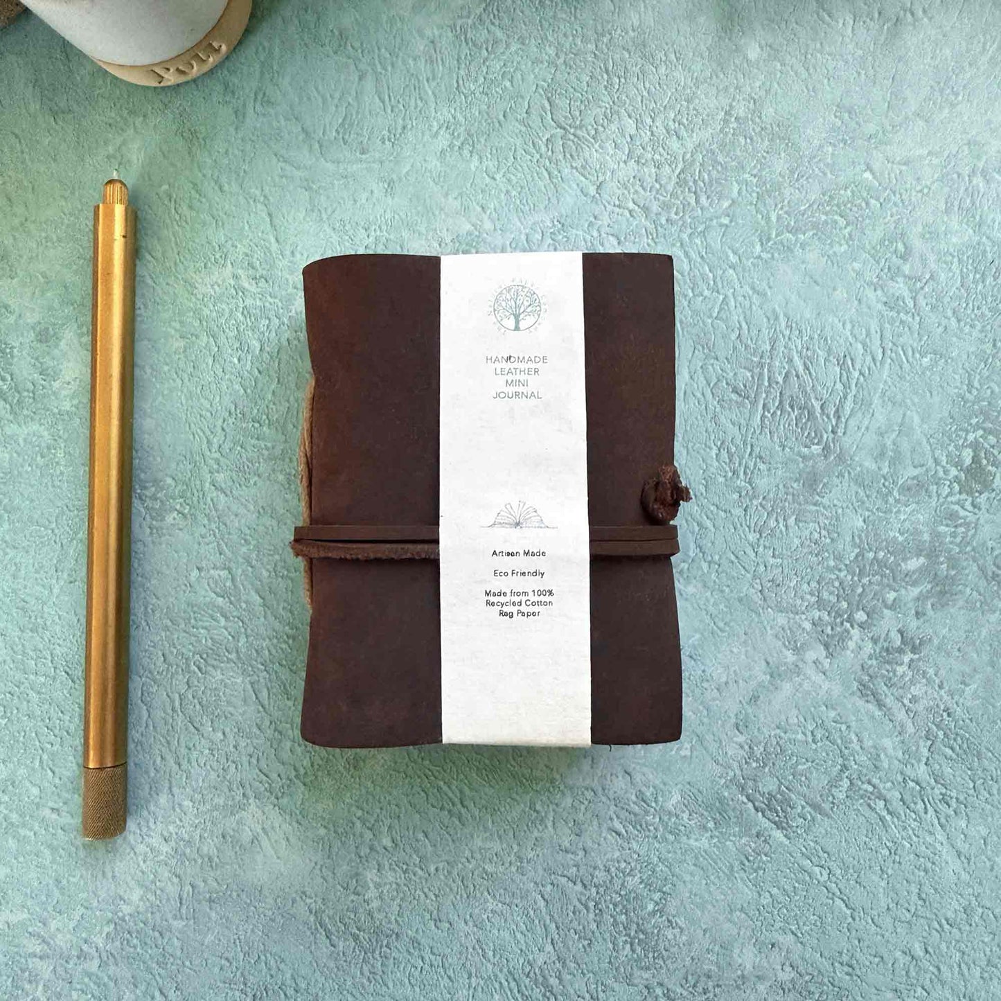 miniature leather notebook in brown