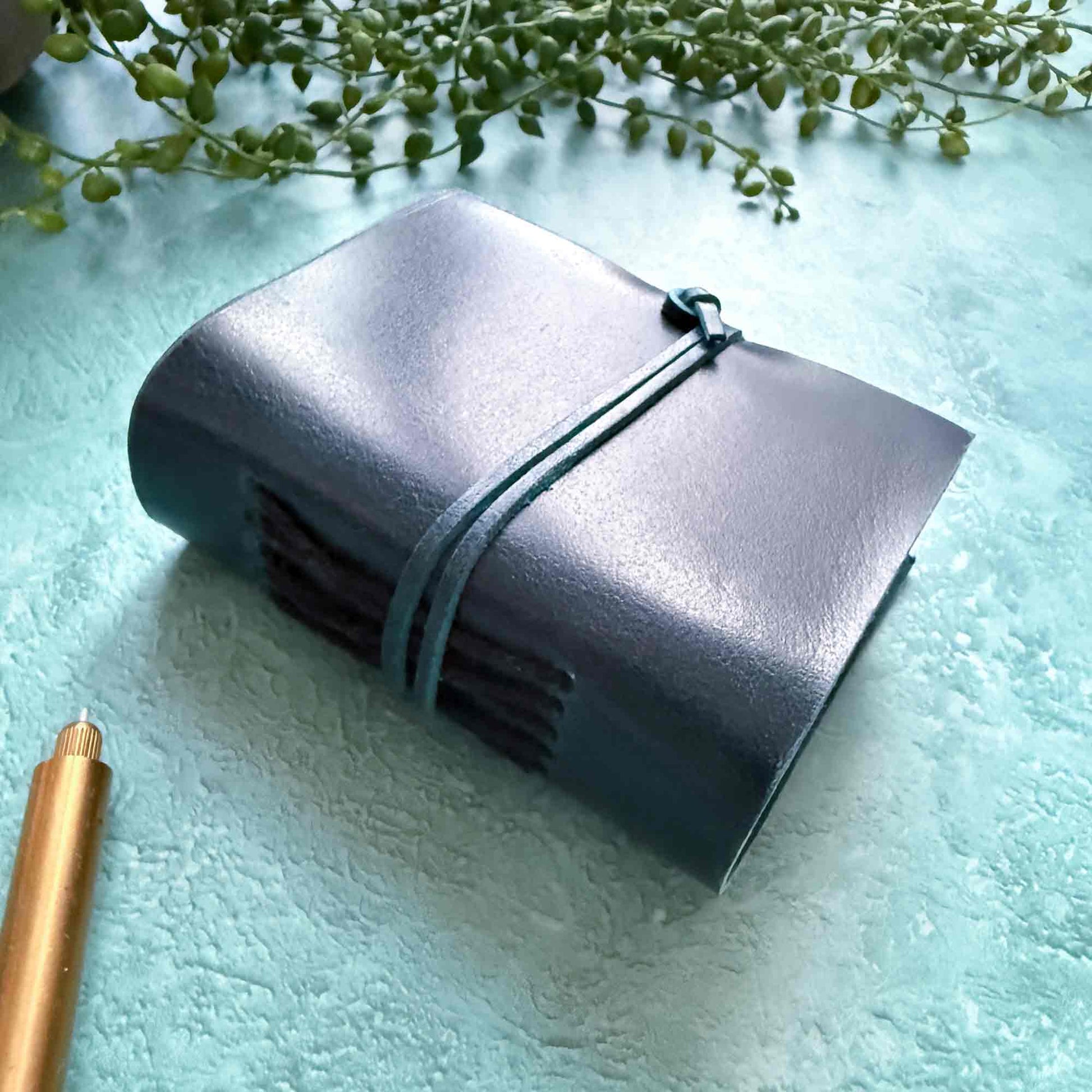 pocket size journal in navy leather