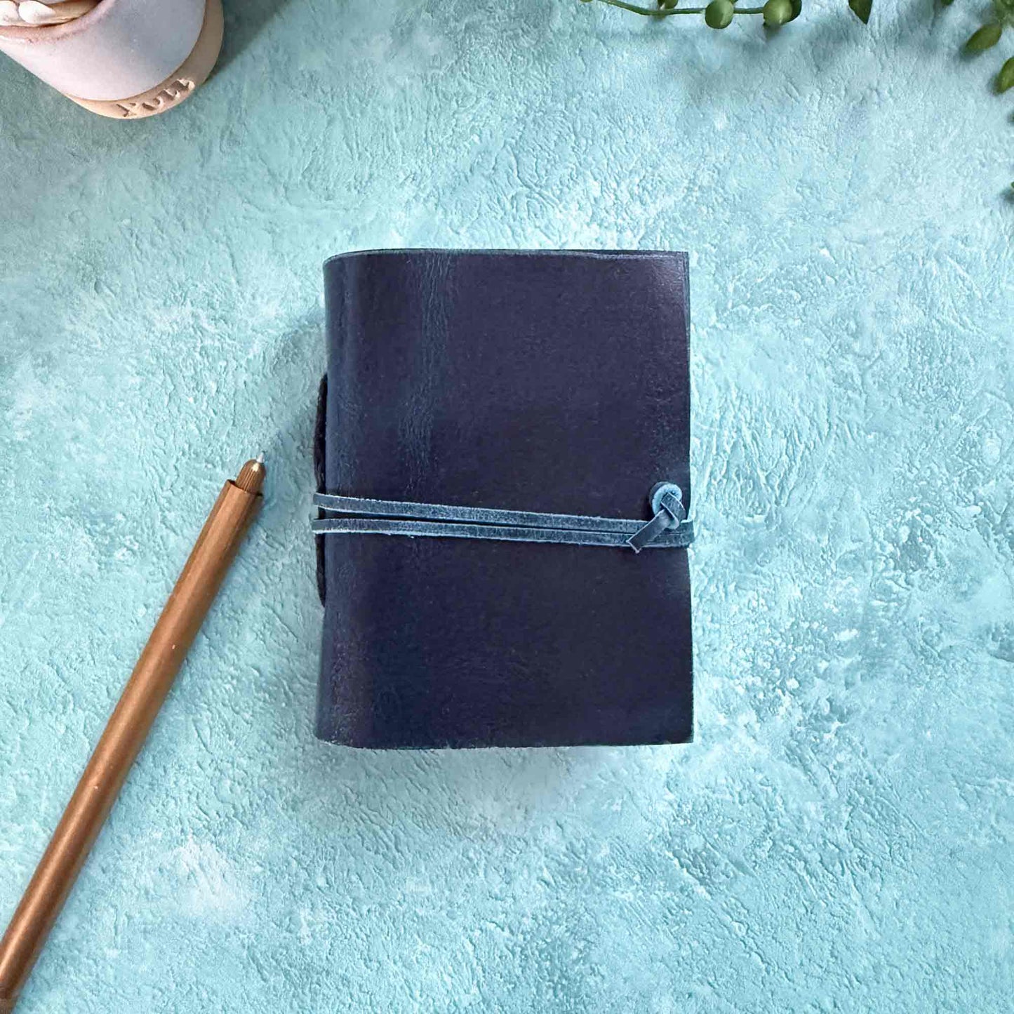 miniature leather notebook in navy