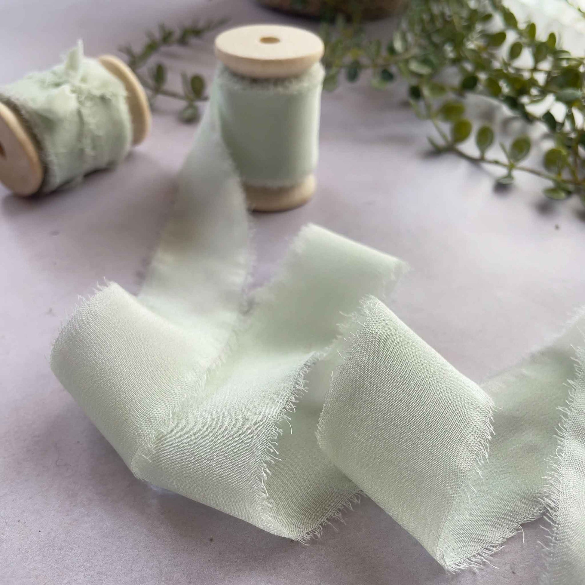 Habotai Silk Ribbon in Pale Green by The Natural Paper Company