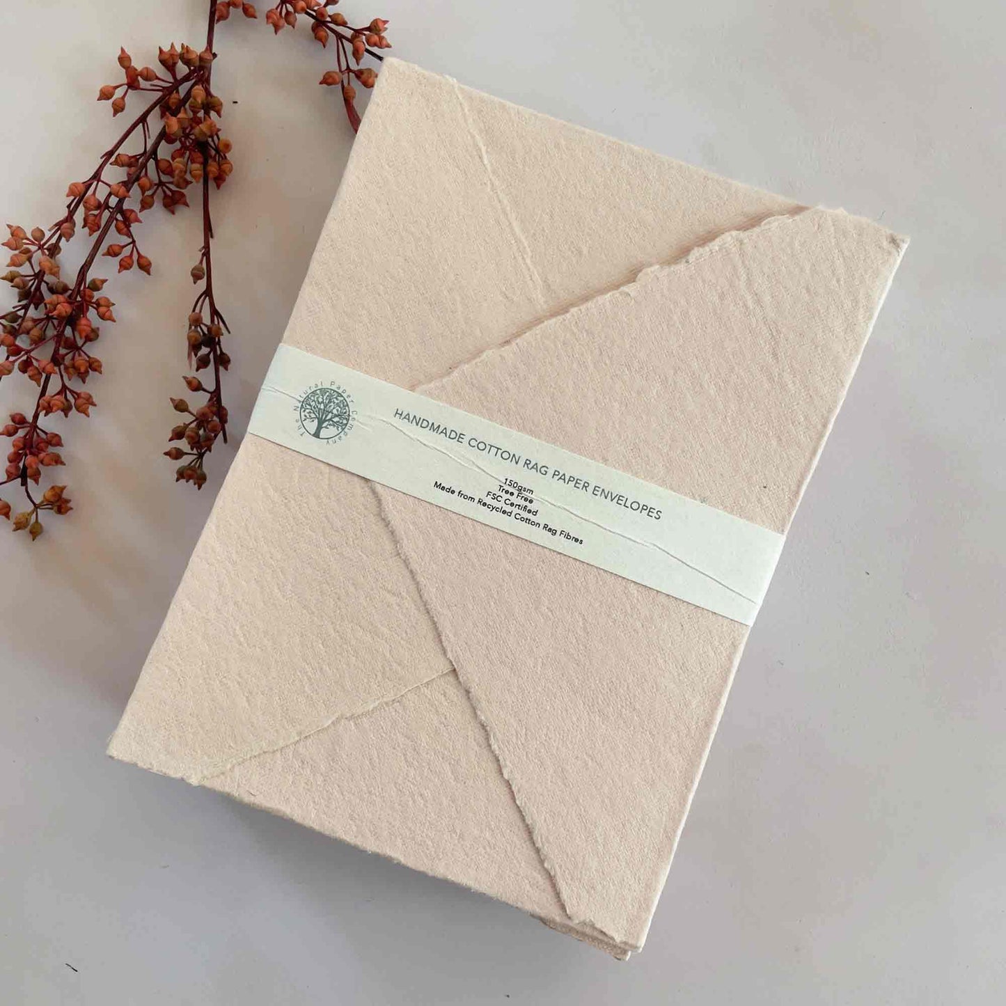 Handmade Paper envelopes in blush pink.  Deckle edge envelopes made from cotton rag paper.