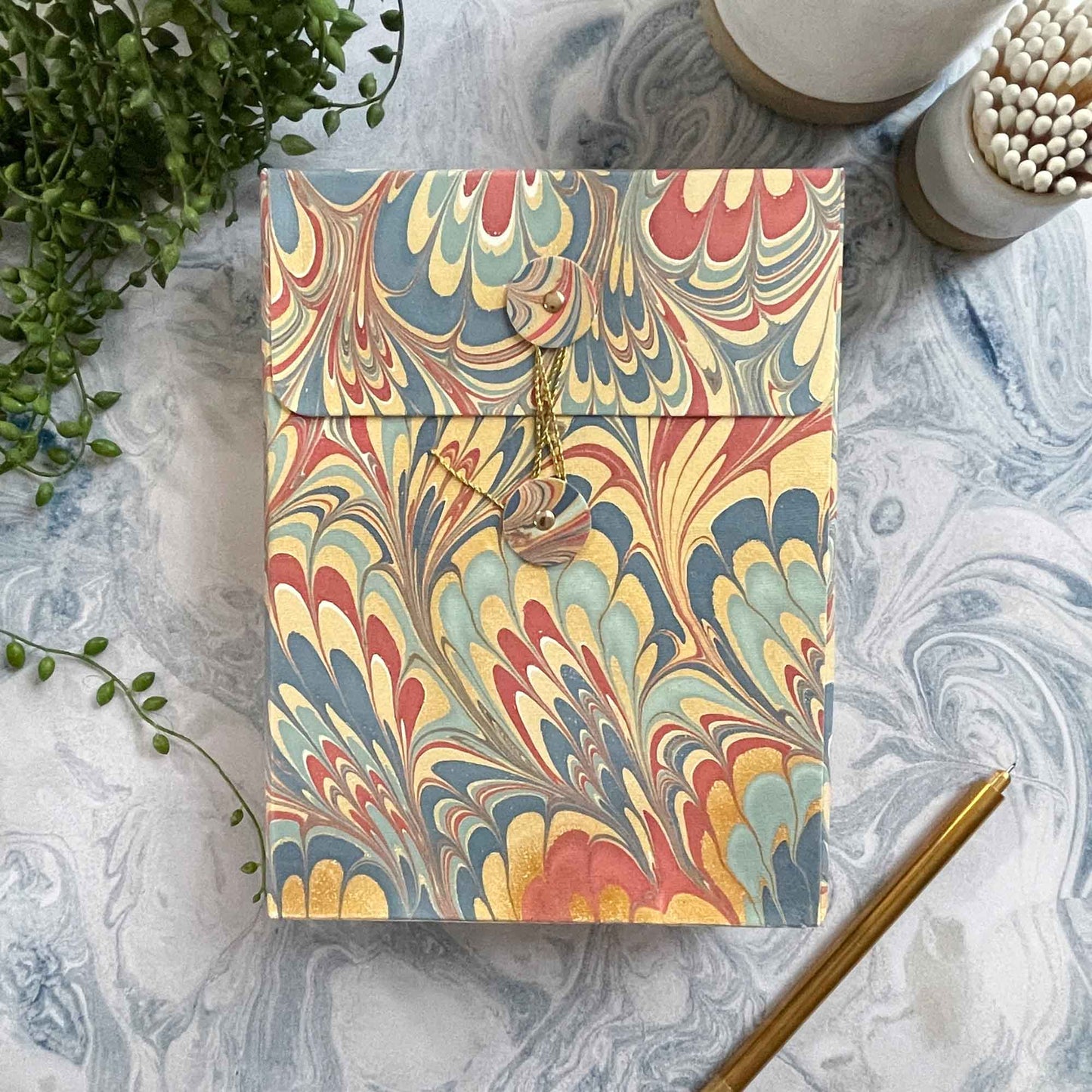 hand marbled notebook in gift bag.  Luxury recycled paper notebook.  Tree free.  Made by Hand