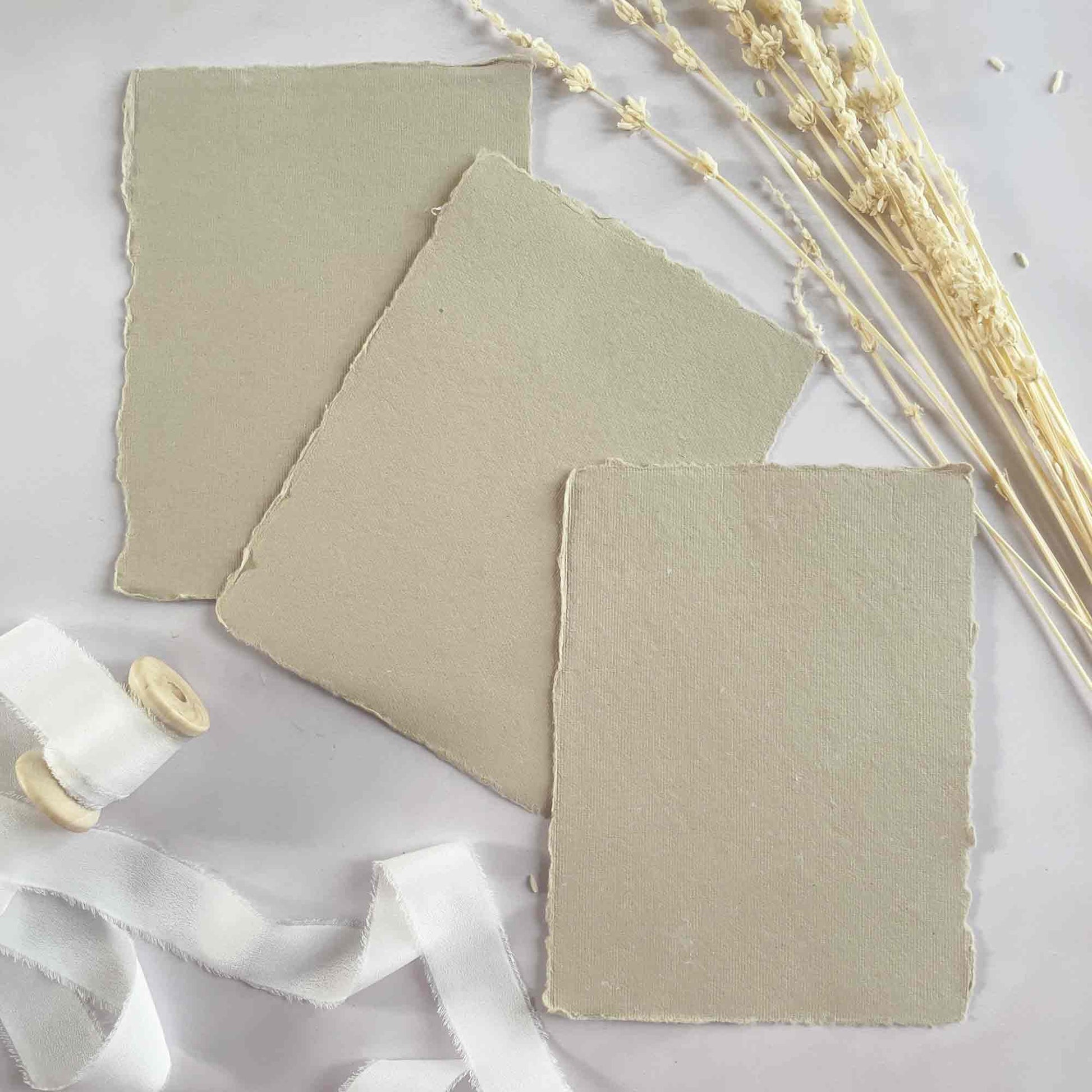 Mushroom handmade cotton rag paper with deckled edges.  Made using traditional methods.  Handmade paper supplies by The Natural Paper Company