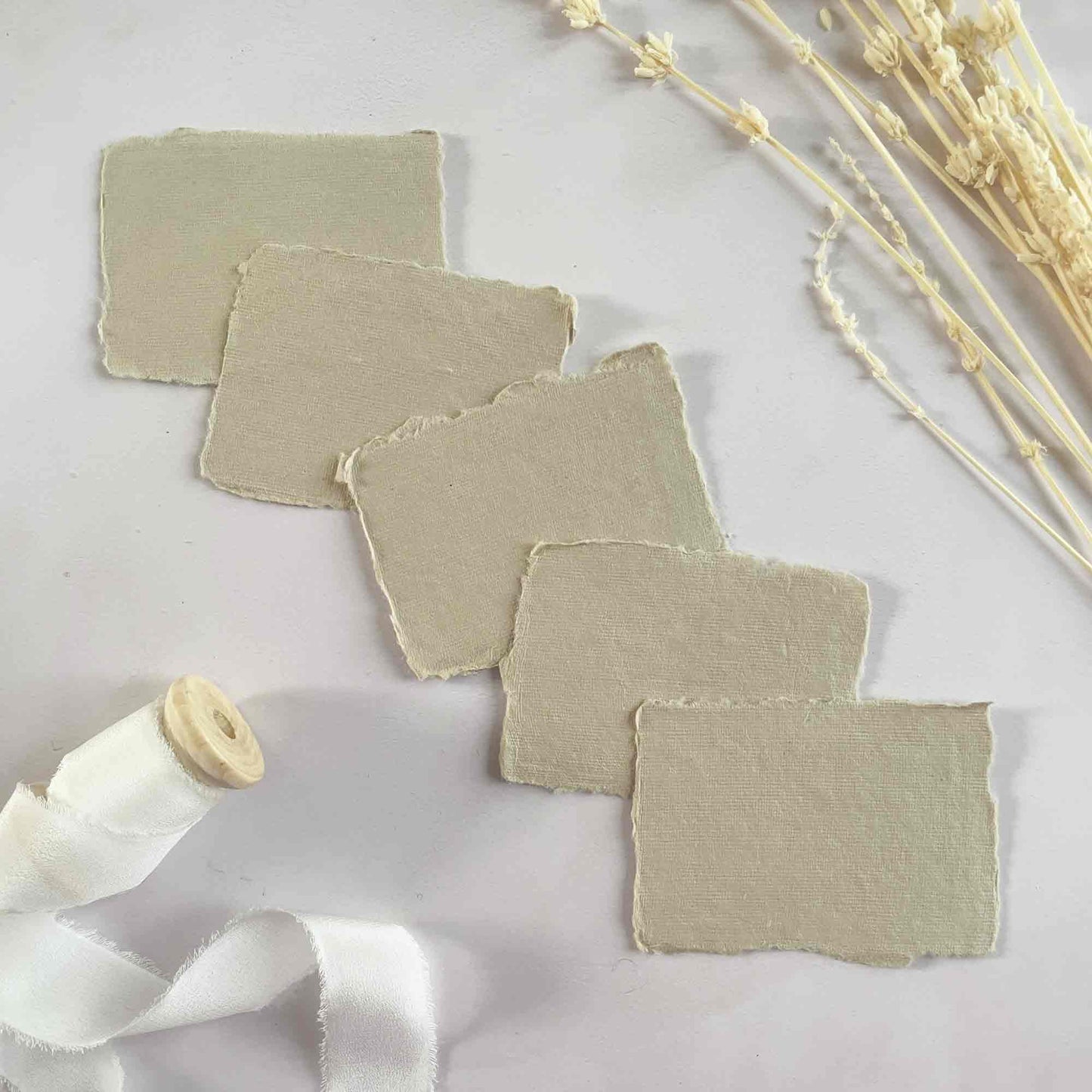 Handmade paper place card panels for calligraphy.  Recycled cotton rag paper tags in Mushroom.  By The Natural Paper Company