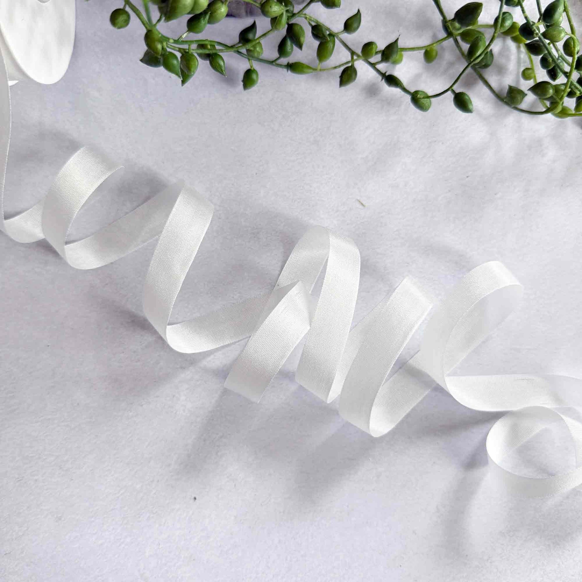 white narrow silk ribbon