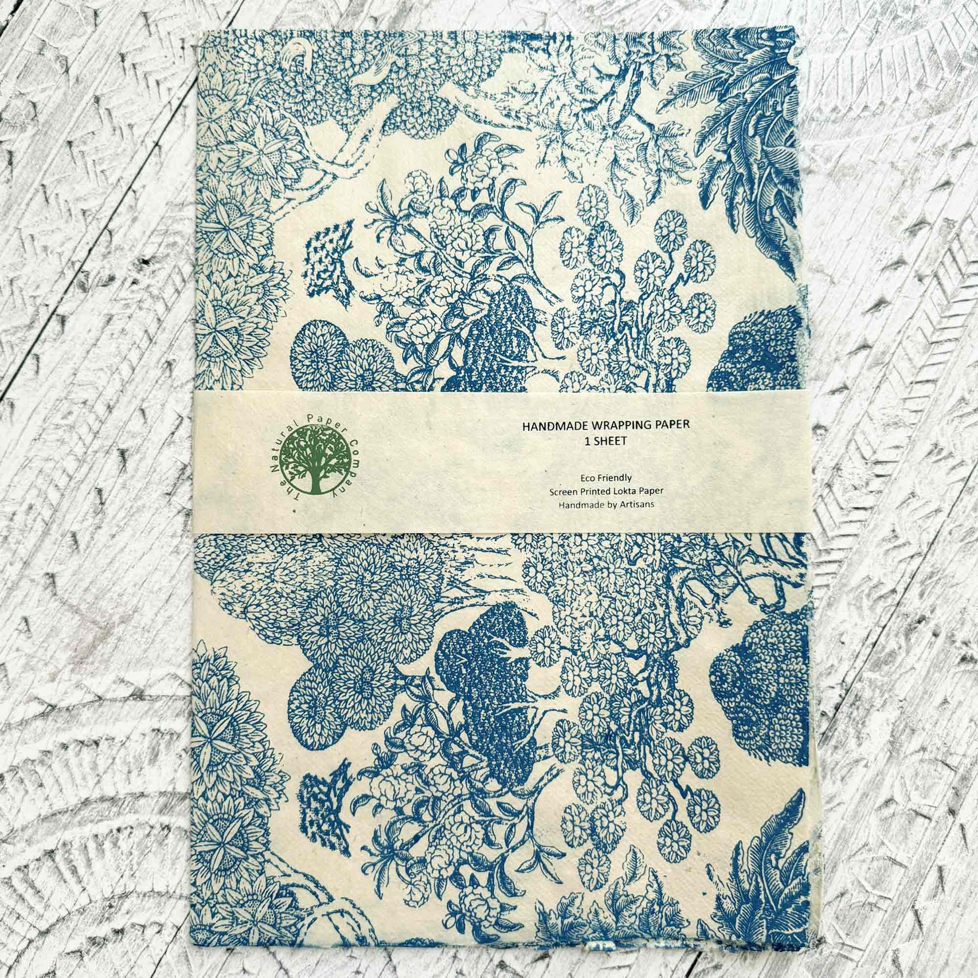 handmade wrapping paper in blue and white