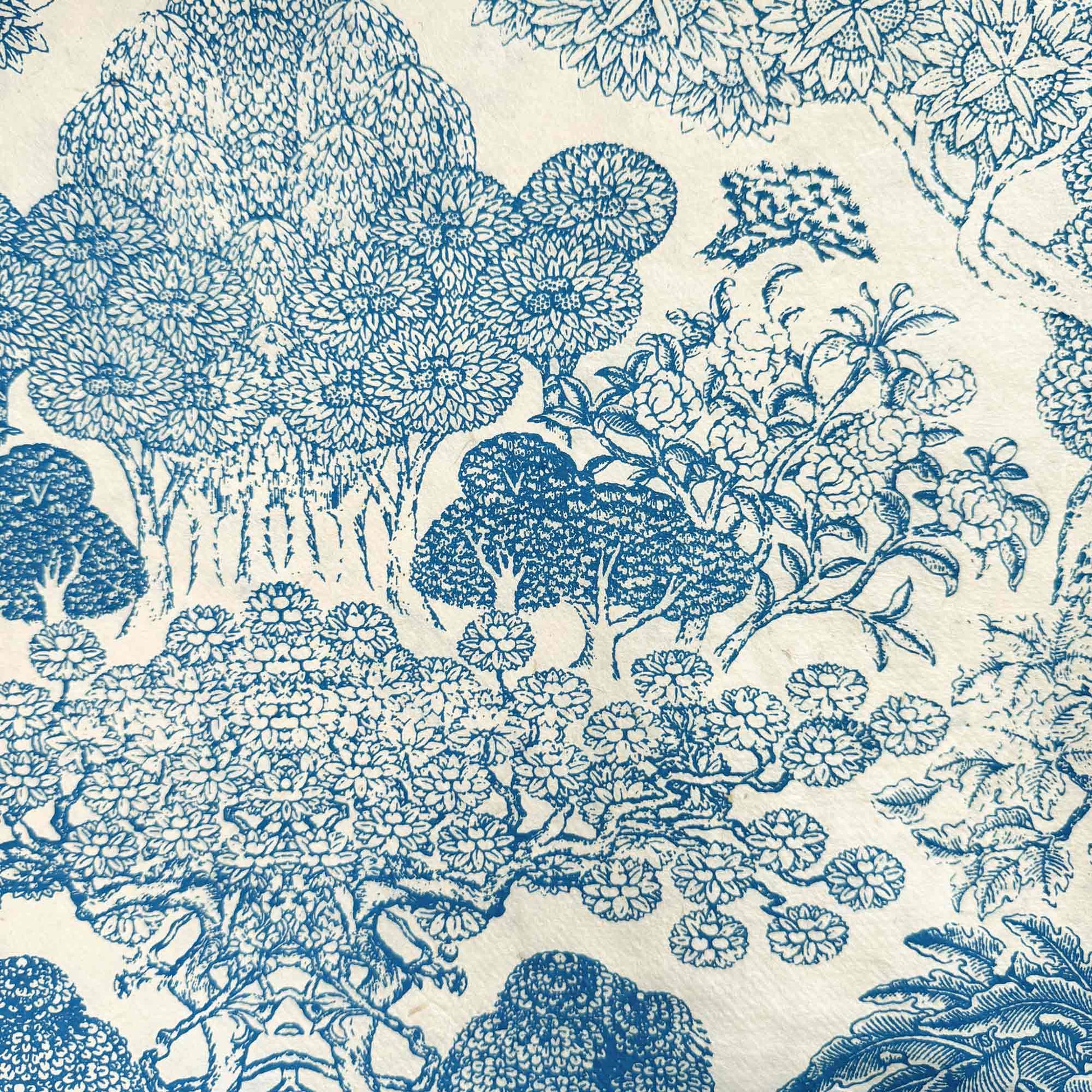 blue and white floral wrapping paper made from eco friendly lokta paper