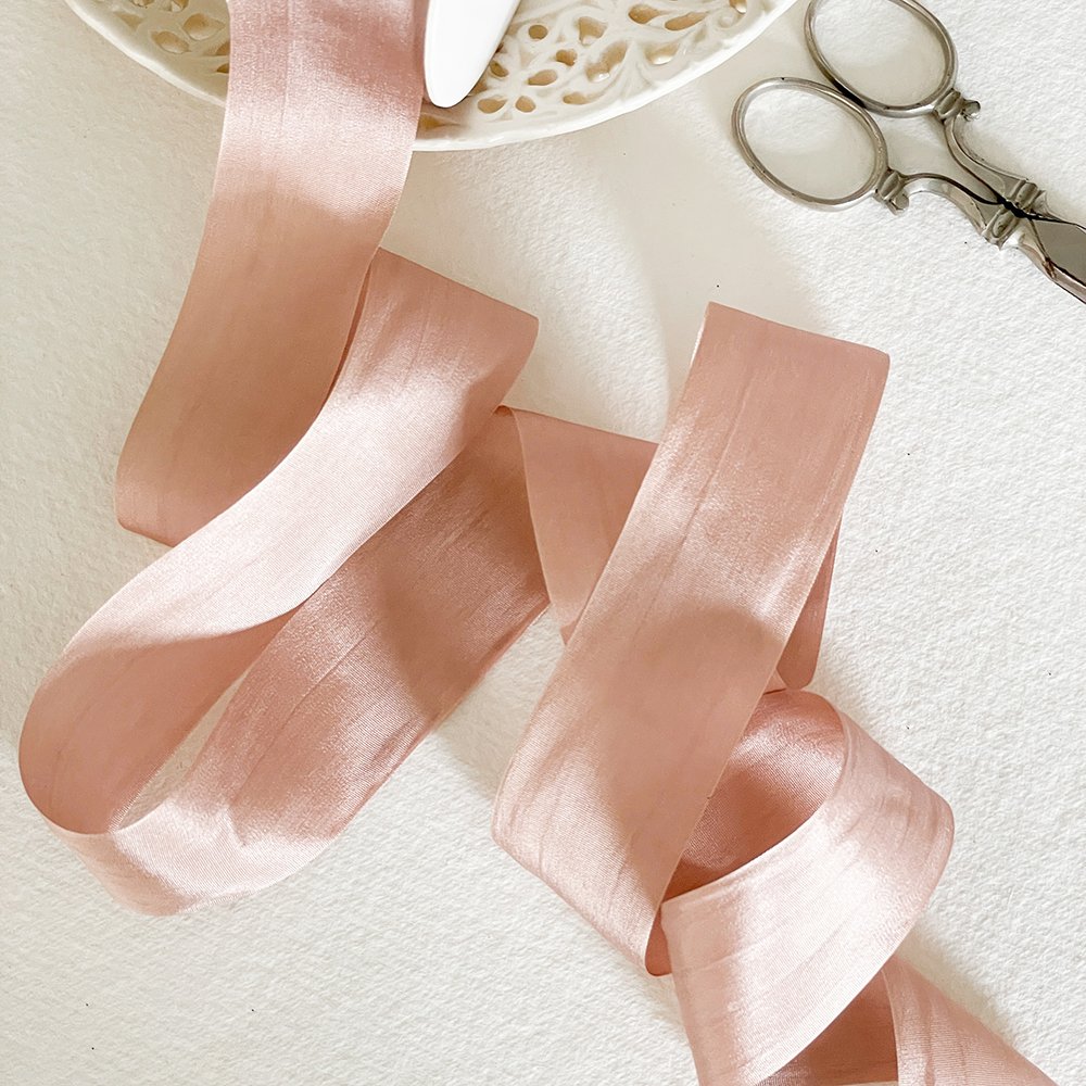 Nude Silk Ribbon sold by the meter.  Fine silk ribbon for crafts.  By The Natural Paper Company