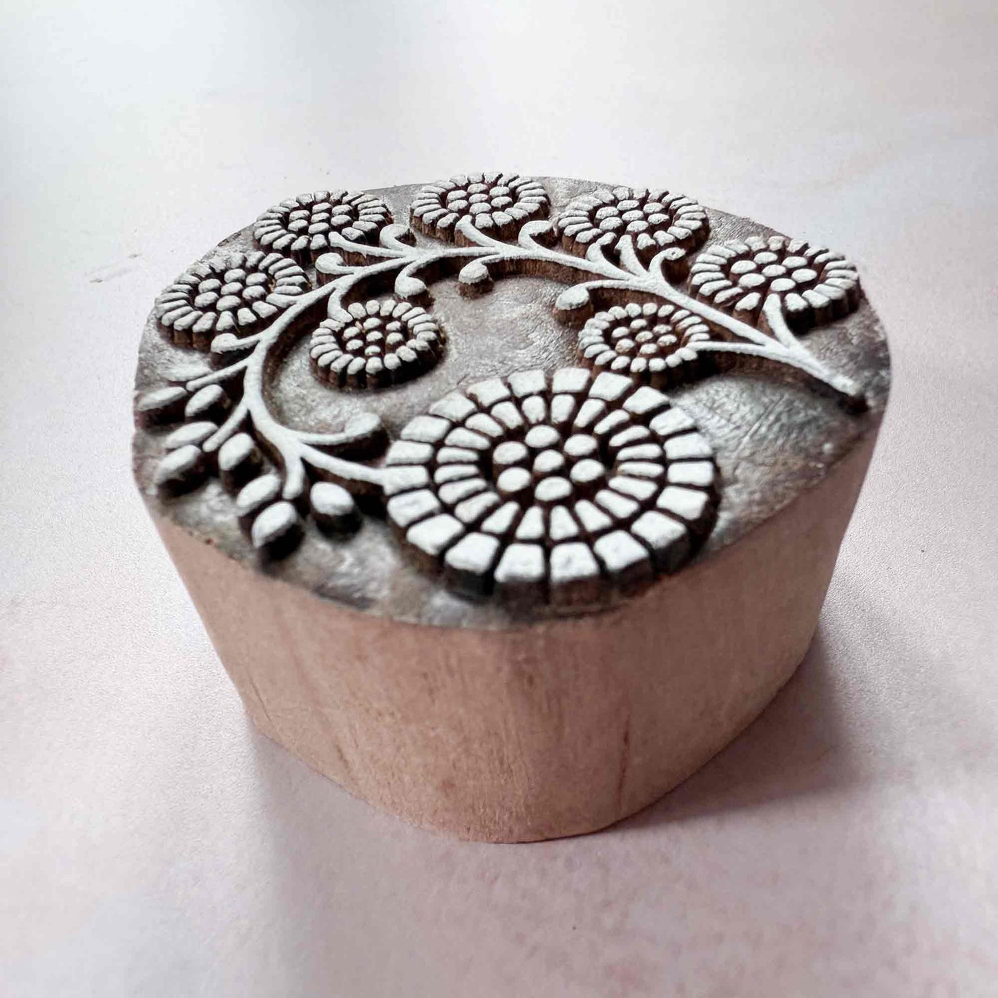 indian wood block stamp with retro flower pattern