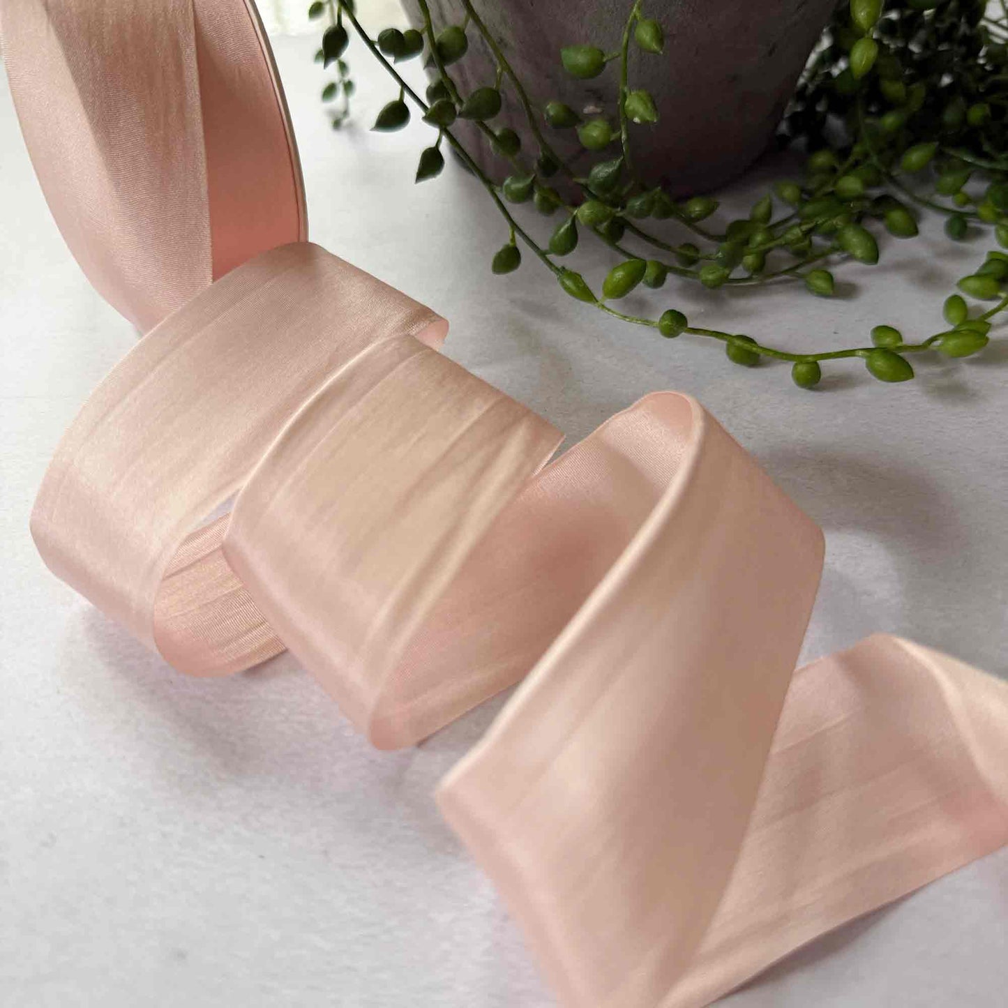 habotai silk ribbon in peach puff colour