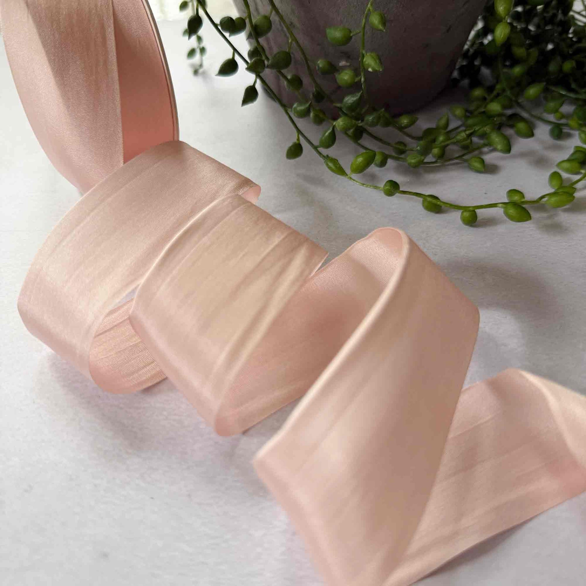 habotai silk ribbon in peach puff colour