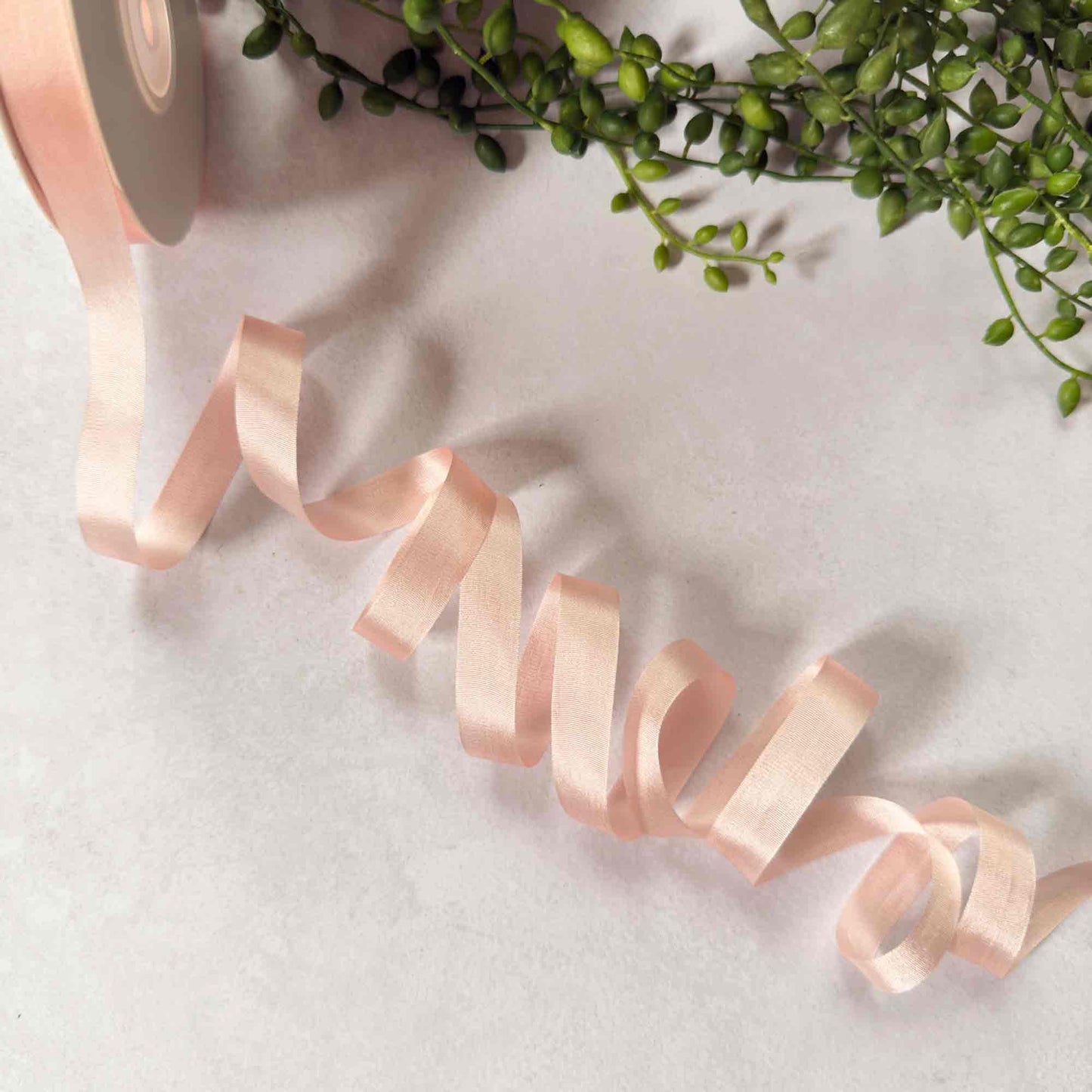 Narrow Silk Closed Edge Ribbon in Peach Puff - 13mm