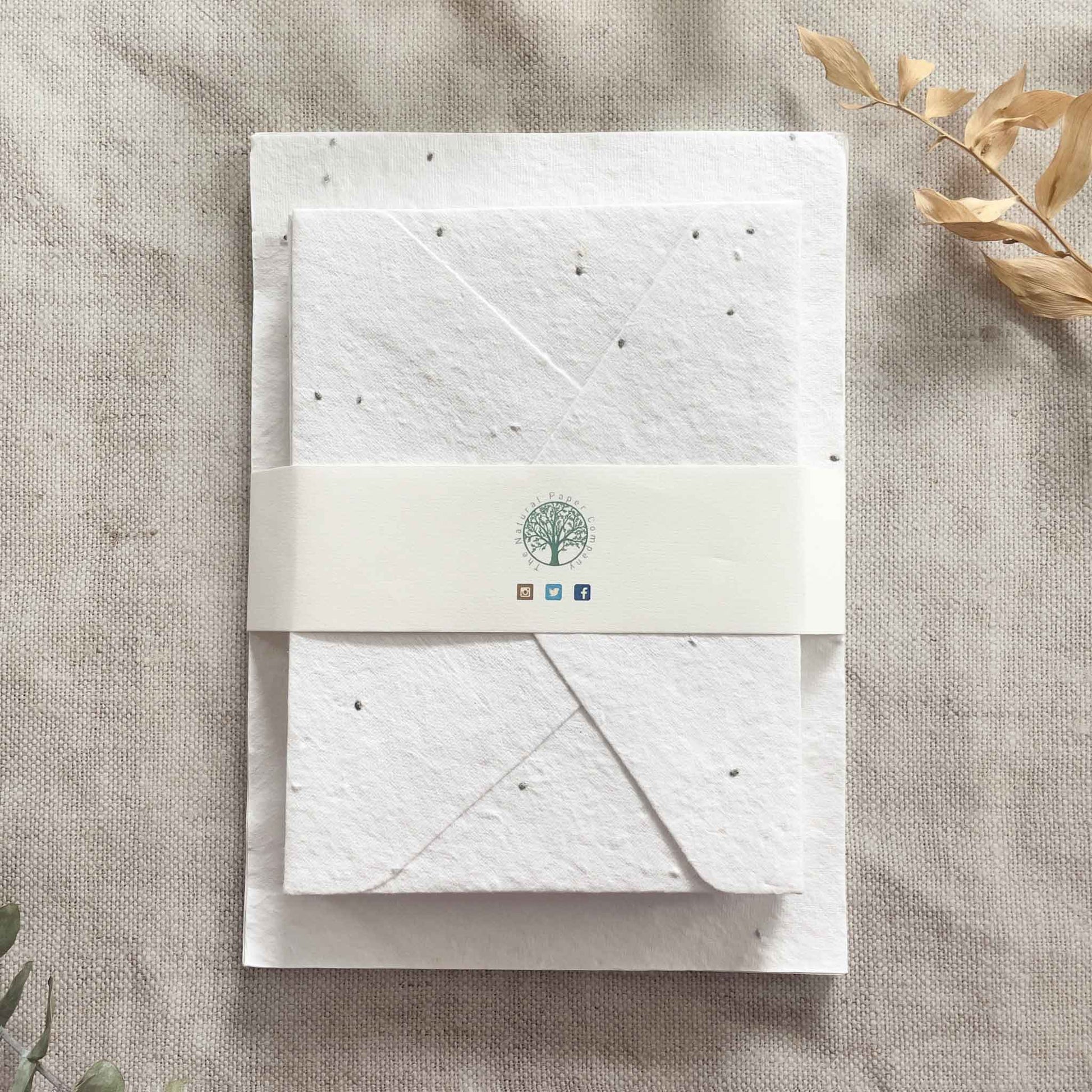 plantable paper and envelopes set by The Natural Paper Company.  Basil Seed handmade paper and envelopes