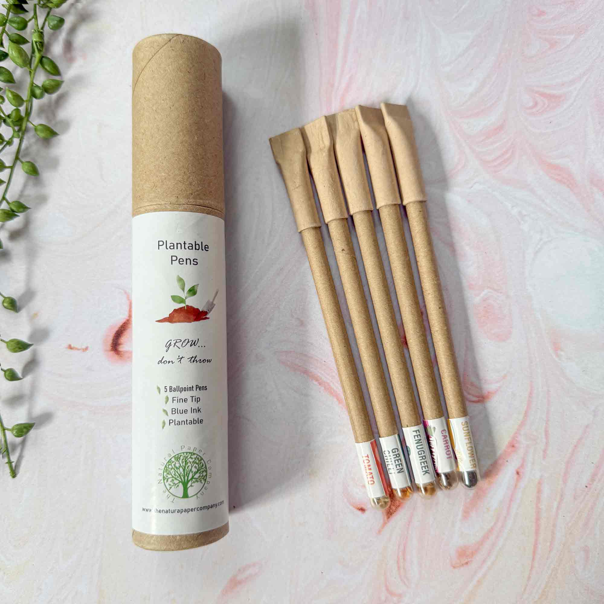 set of plantable pens made from recycled paper