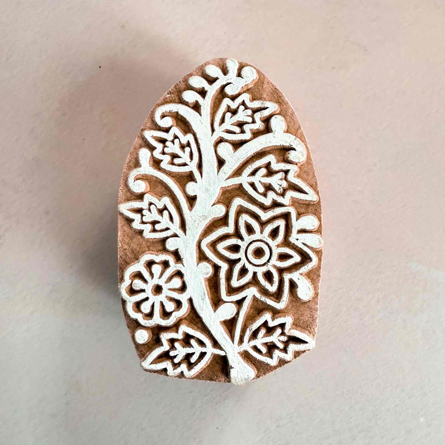 Detailed flowery stamp made from wood.  Hand made Indian wood block stamp