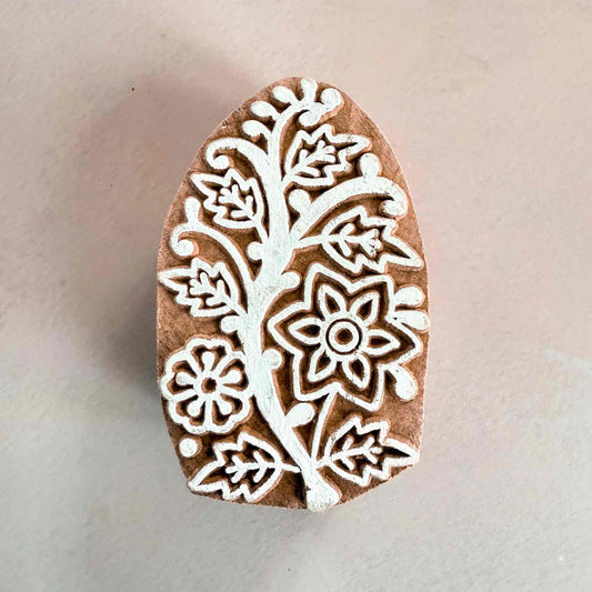 Detailed flowery stamp made from wood.  Hand made Indian wood block stamp