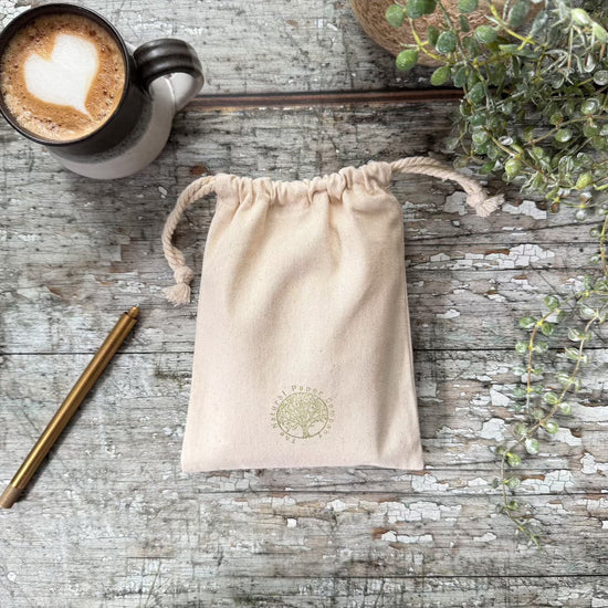 video of small ivory leather notebook in a gift bag