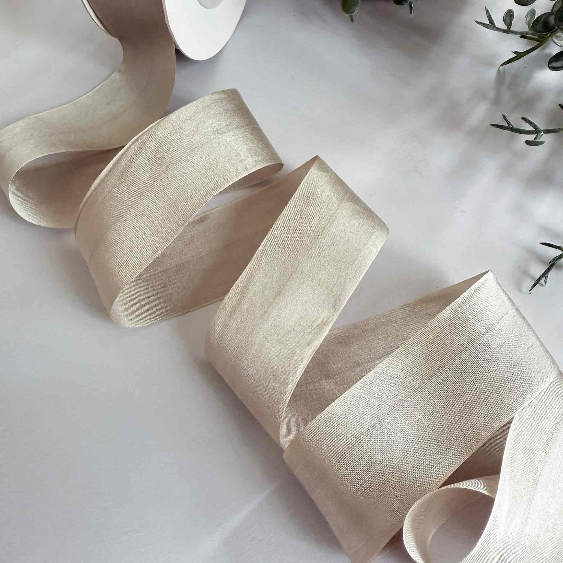 fine silk ribbon in a neutral beige / taupe colour