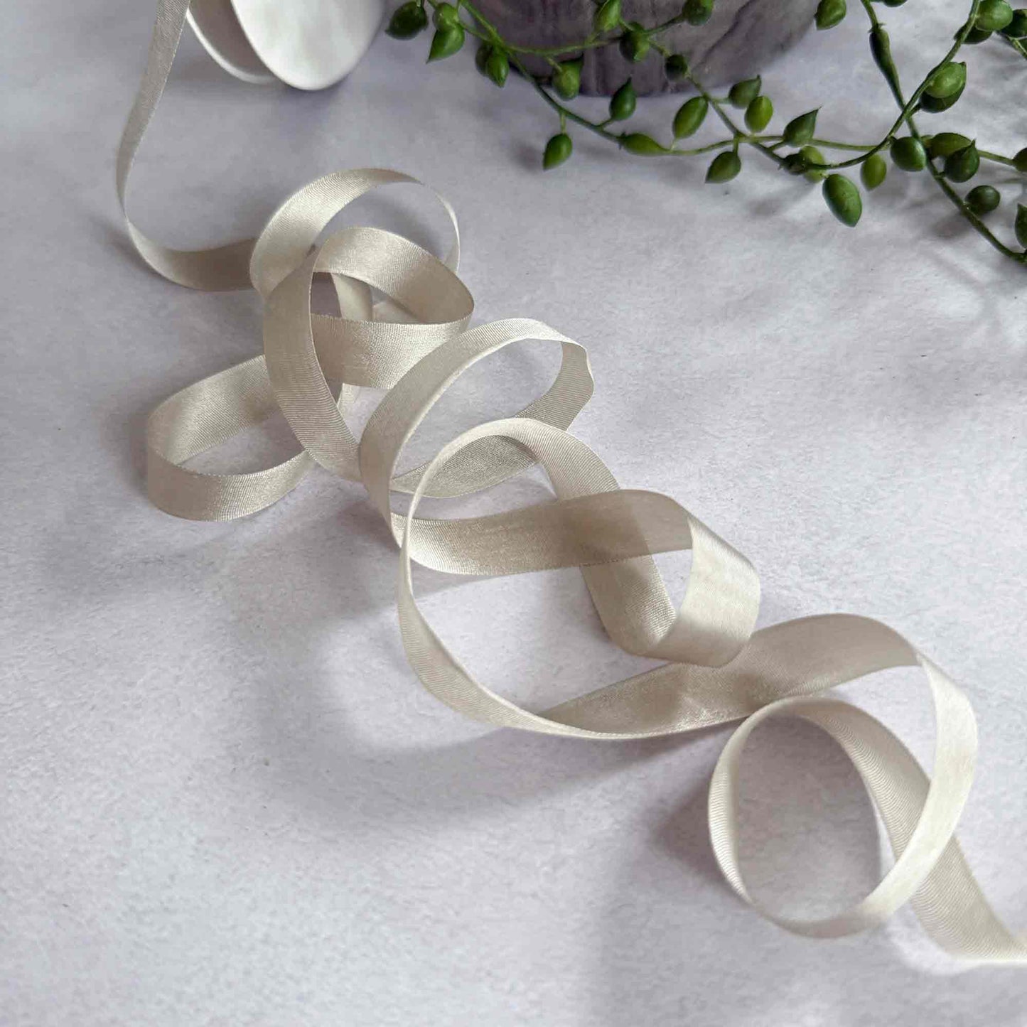 beige 1cm wide silk ribbon