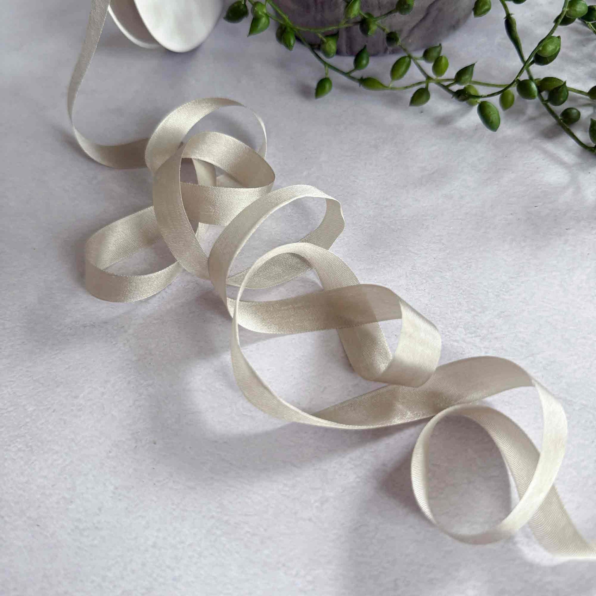 beige 1cm wide silk ribbon