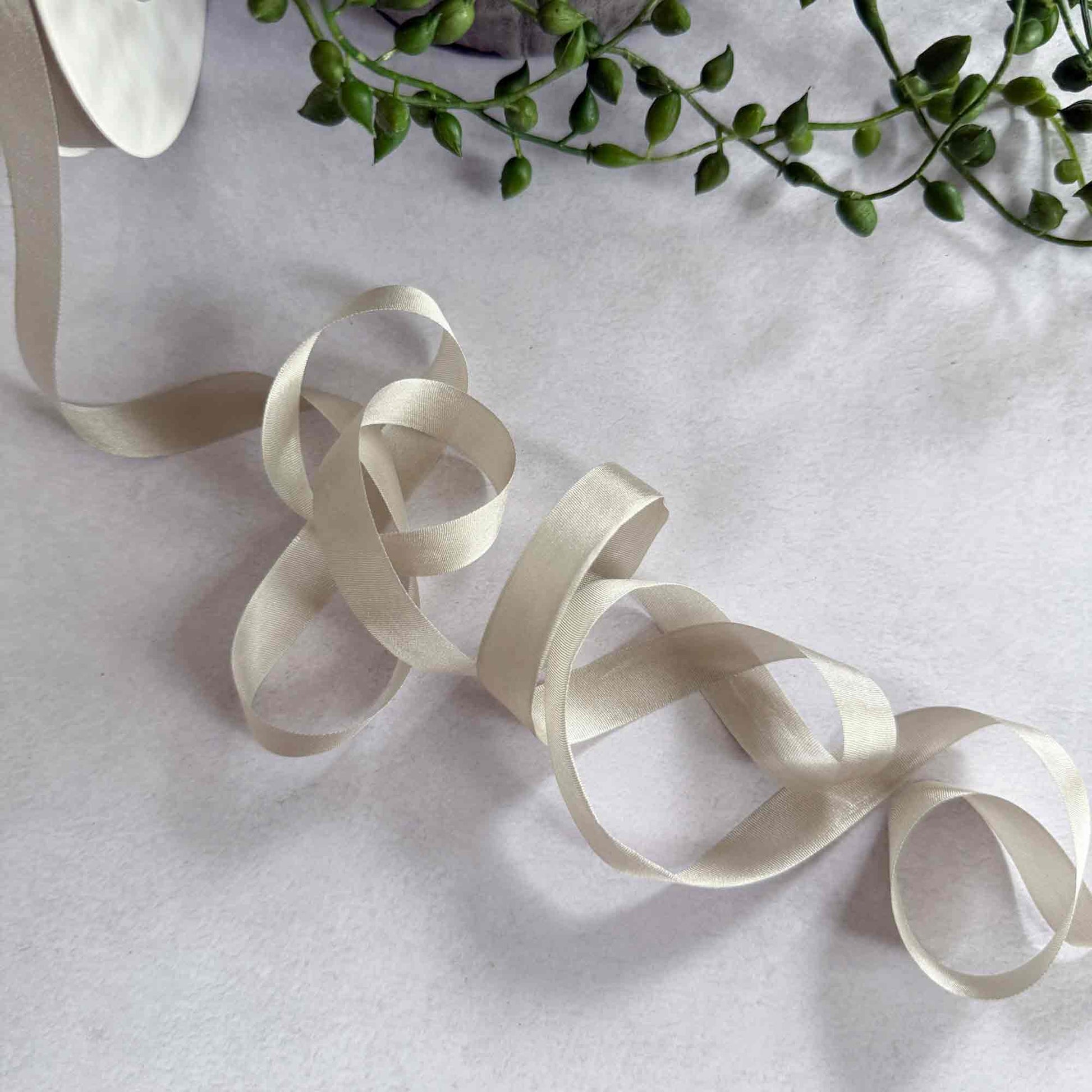 beige fine silk ribbon sold by the meter