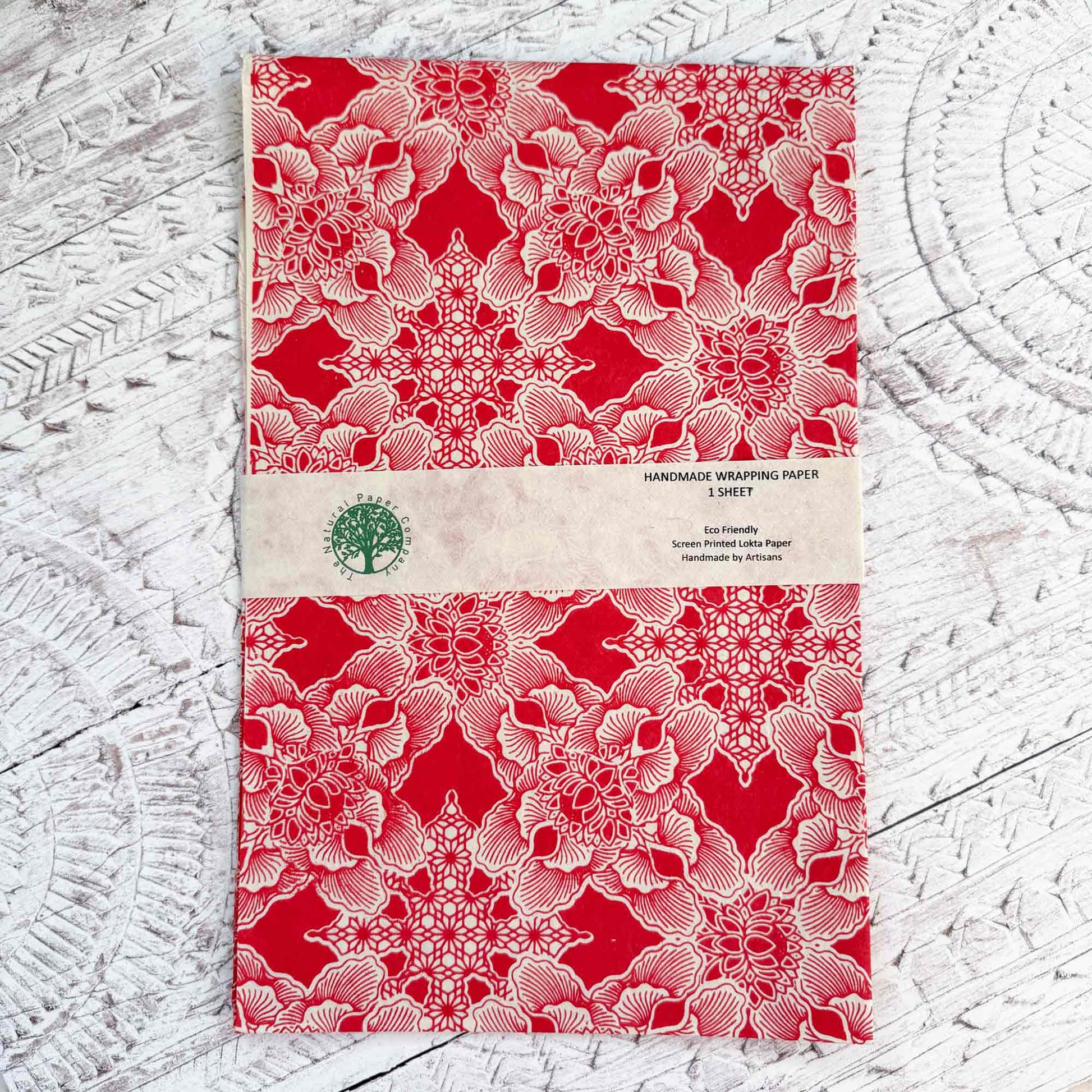 red and white patterned handmade wrapping paper 