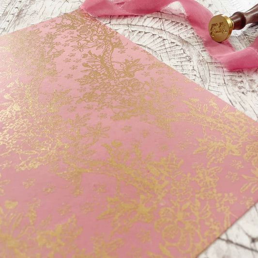 Fleur Lustre in Rose Pink and Gold.  Decorative recycled cotton rag paper