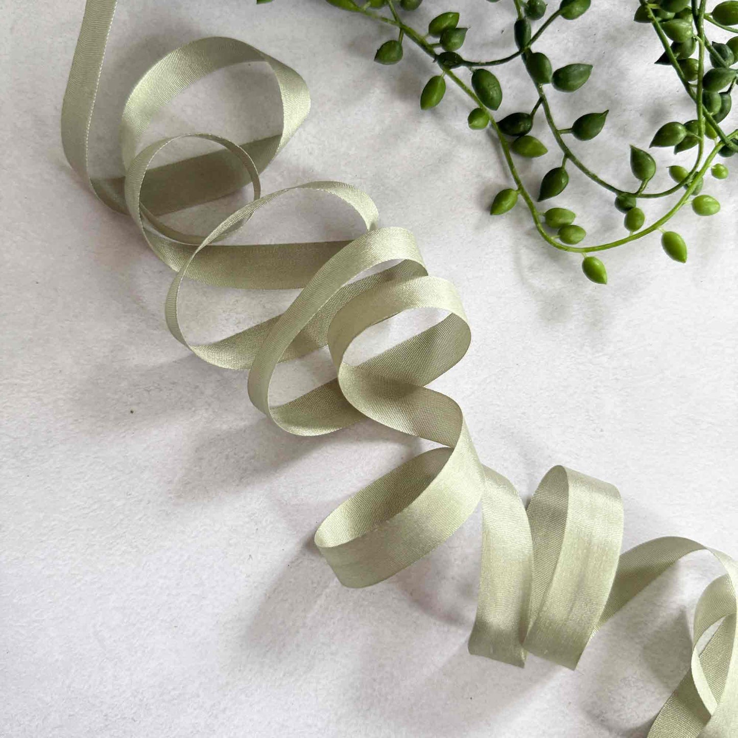dusky sage green narrow silk ribbon