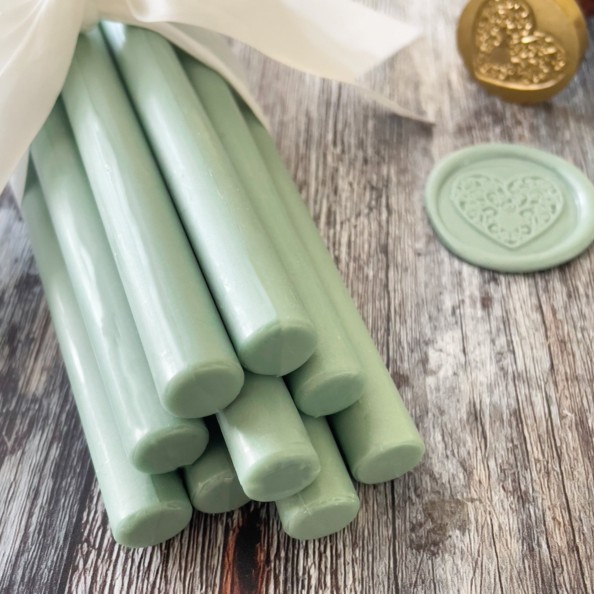 Sage Green Sealing Wax Sticks.  wax seals made from natural bees wax from thenaturalpapercompany.com