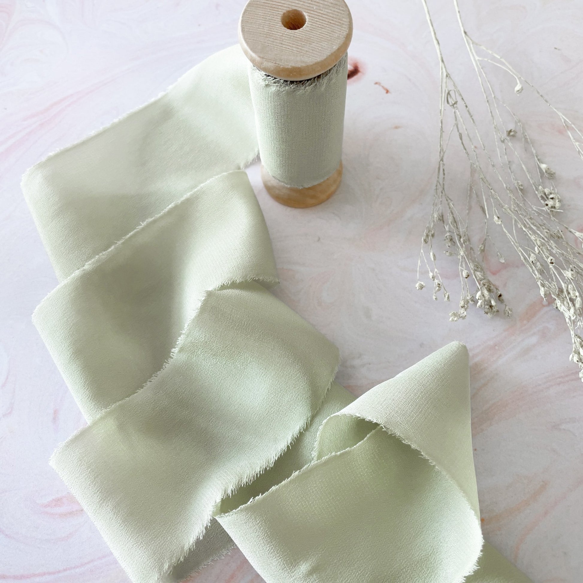 Sage Green silk ribbon for floristry and crafts.  Fine silk ribbon By The Natural Paper Company.