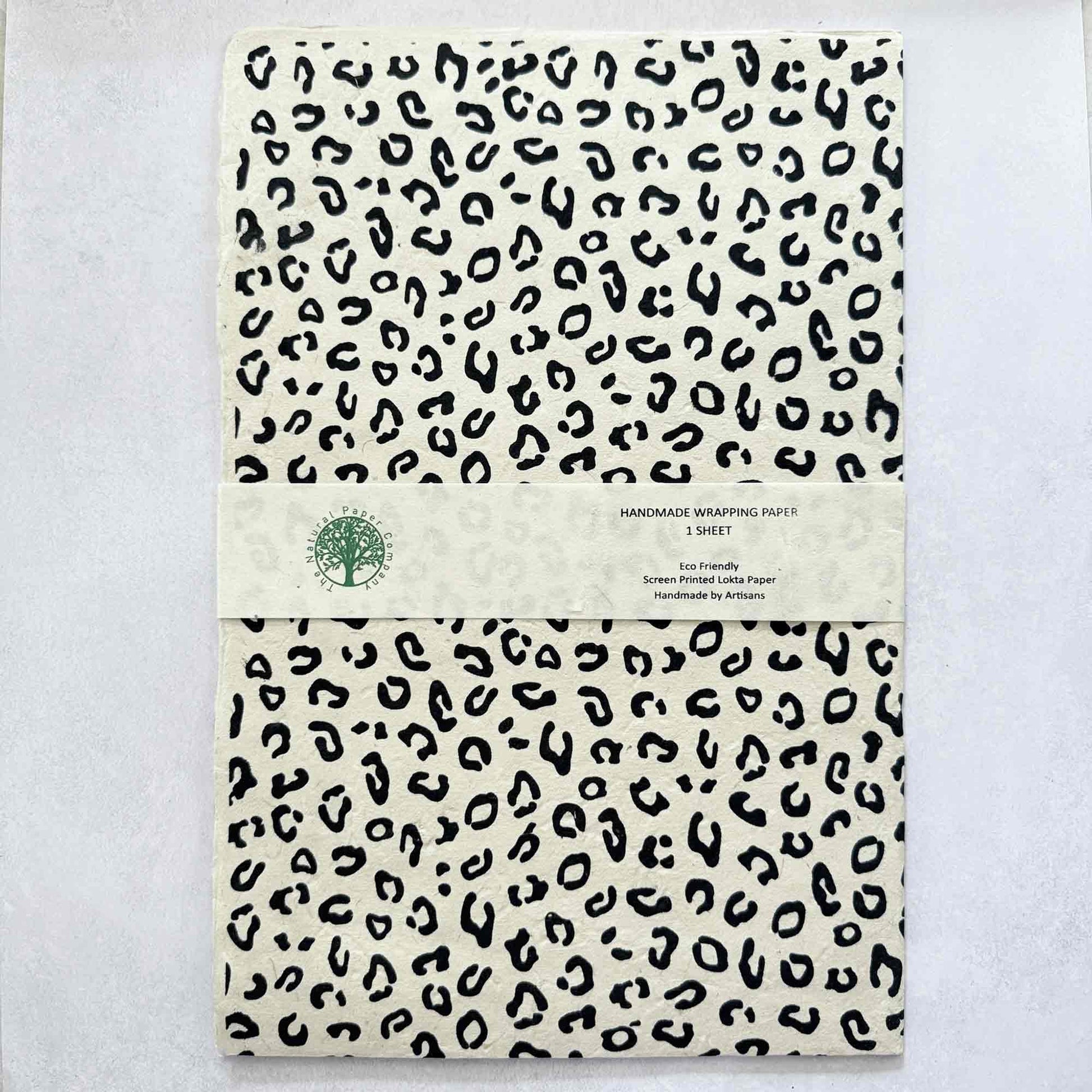 Full sheet of handmade leopard print Lokta wrapping paper – eco-friendly, hand screen-printed artisan gift wrap
