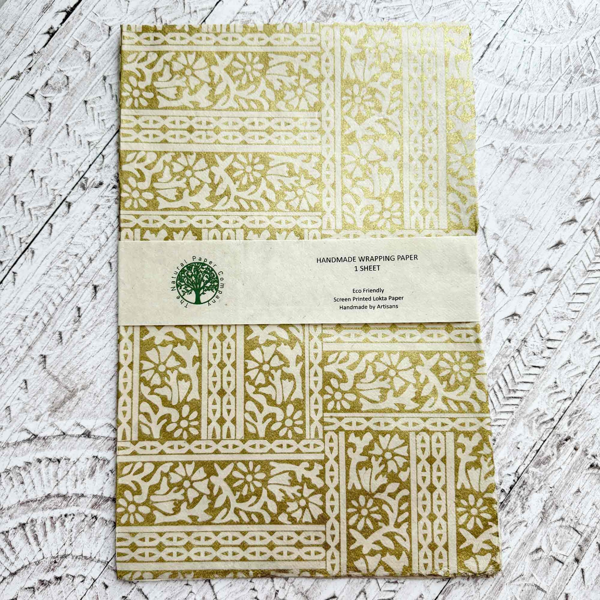 handmade lokta paper gift wrap in gold