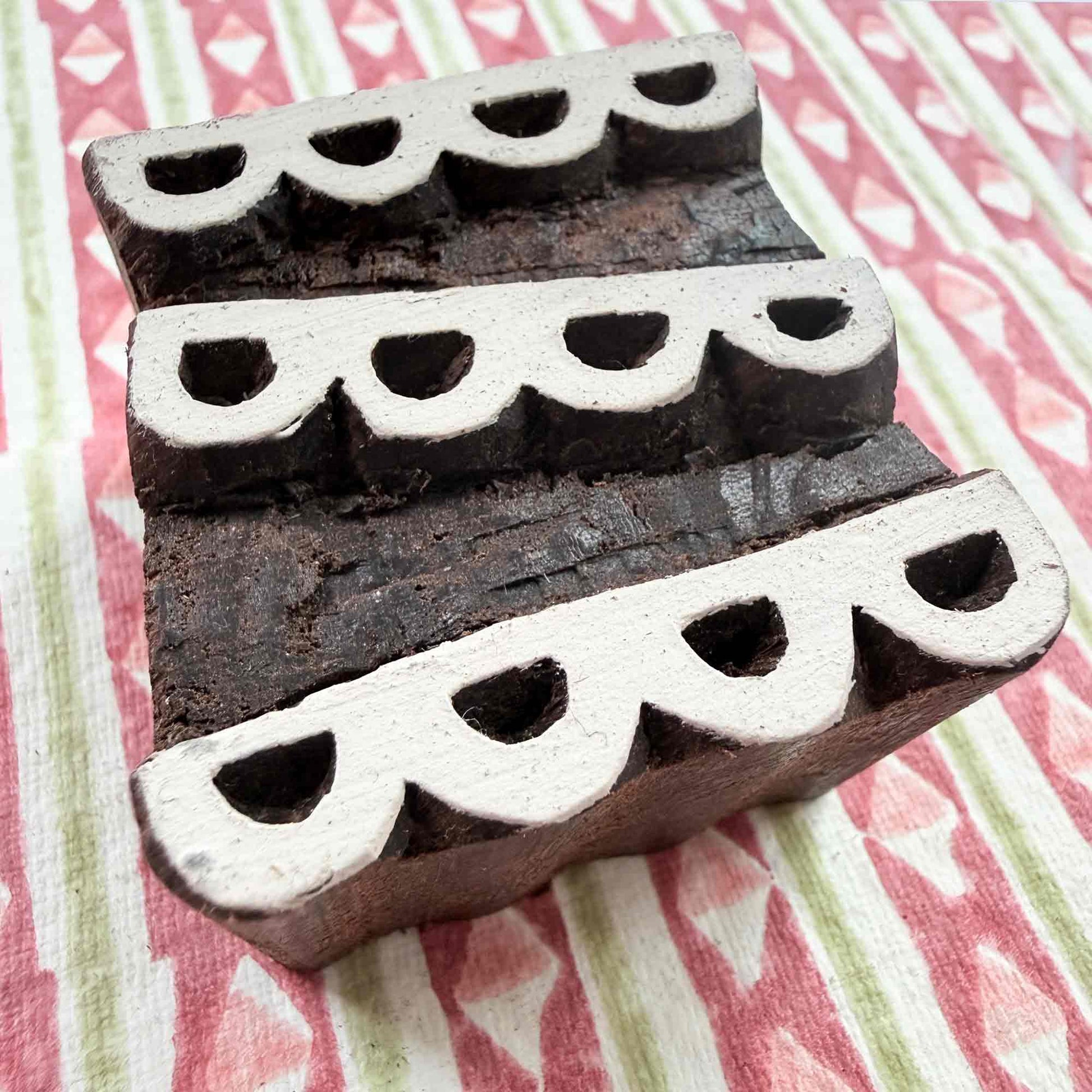 Scallop Indian wood block stamp — charming bunting pattern on block printed fabric