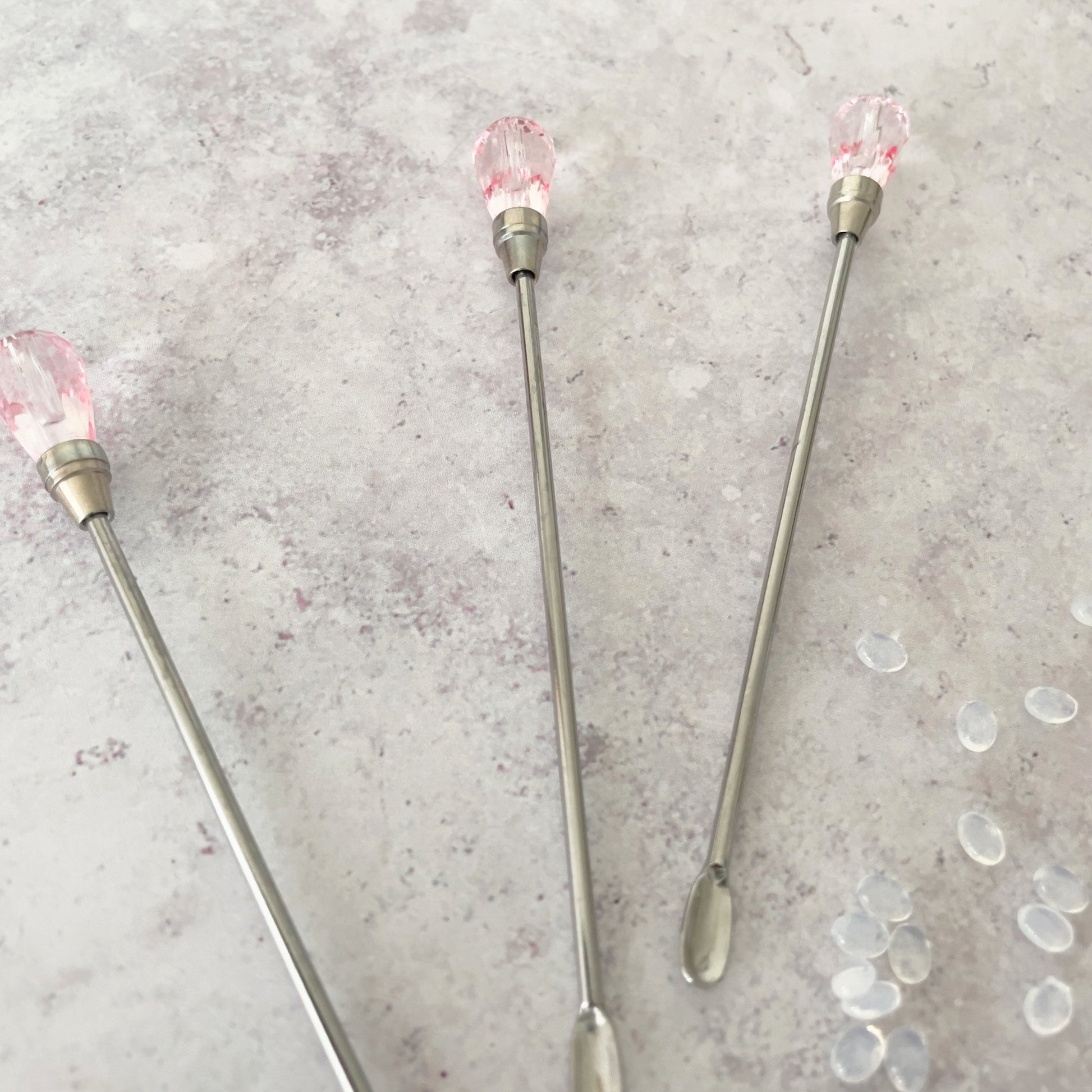 Sealing Wax Stirrer with a pink crystal head.  Small silver stirring bar for making wax seals.  By The Natural Paper Company