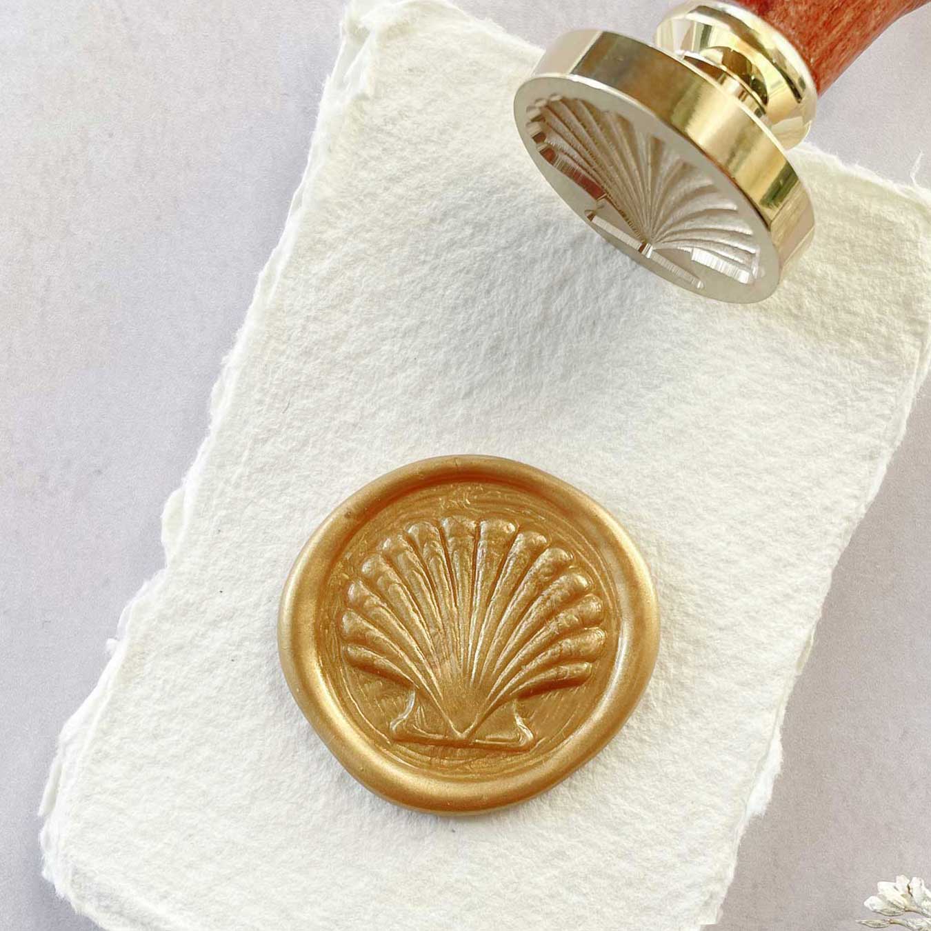 Sea Shell Design Wax Seal Stamp.  Make coastal theme stationery and packaging with a coastal beach design wax seal.  Sealing wax stamp by The Natural Paper Company