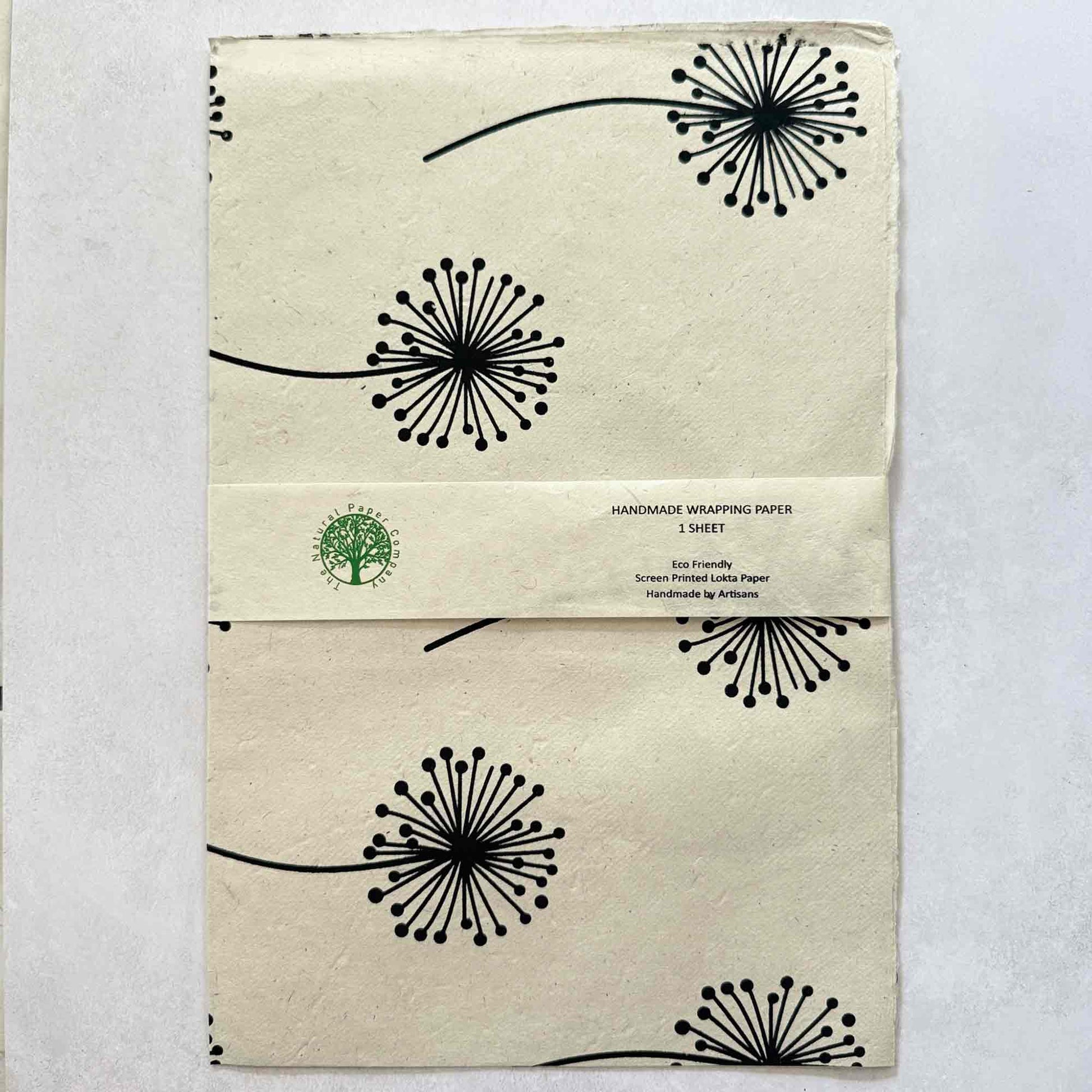 Sheet of handmade wrapping paper, screen printed Lokta paper, eco-friendly gift wrap by The Natural Paper Company