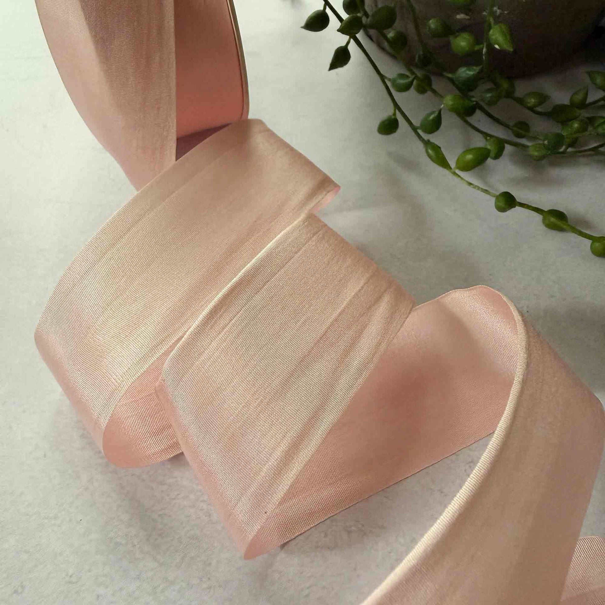 fine silk ribbon in peach puff colour
