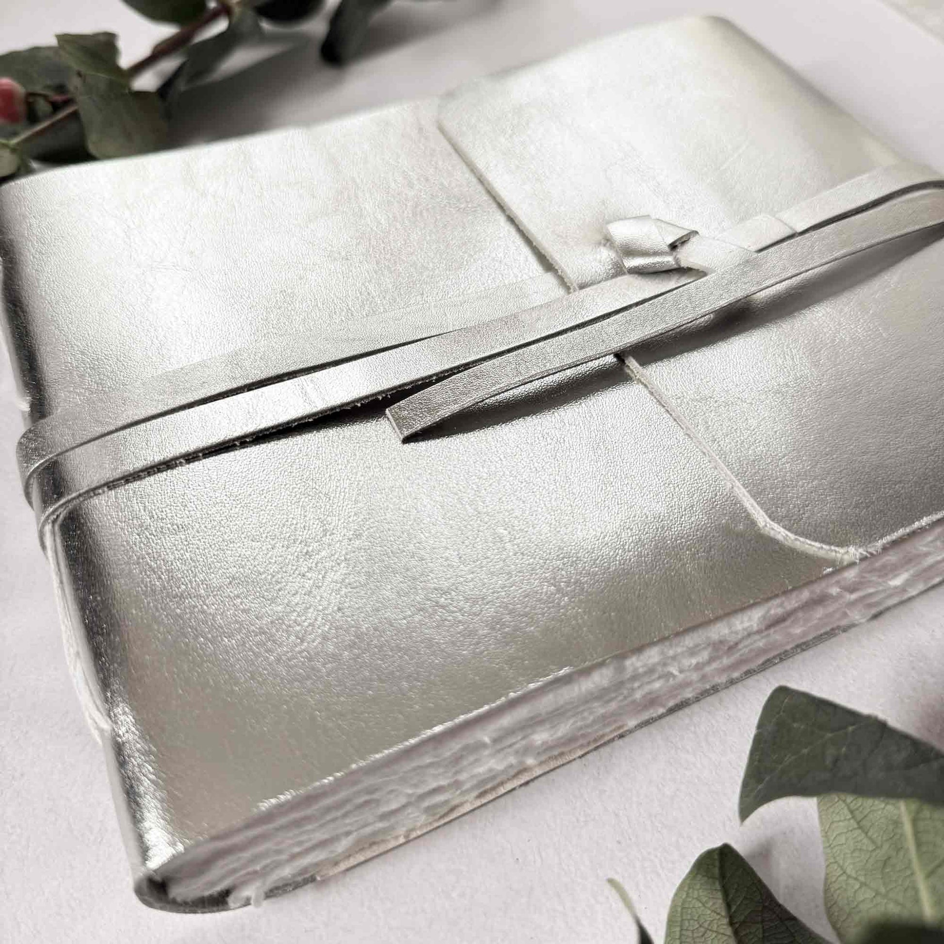 a5 leather journal in silver