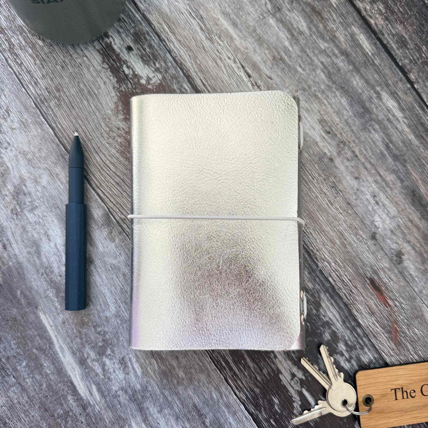 Handmade refillable silver leather journal A6 size with handmade cotton paper inserts
