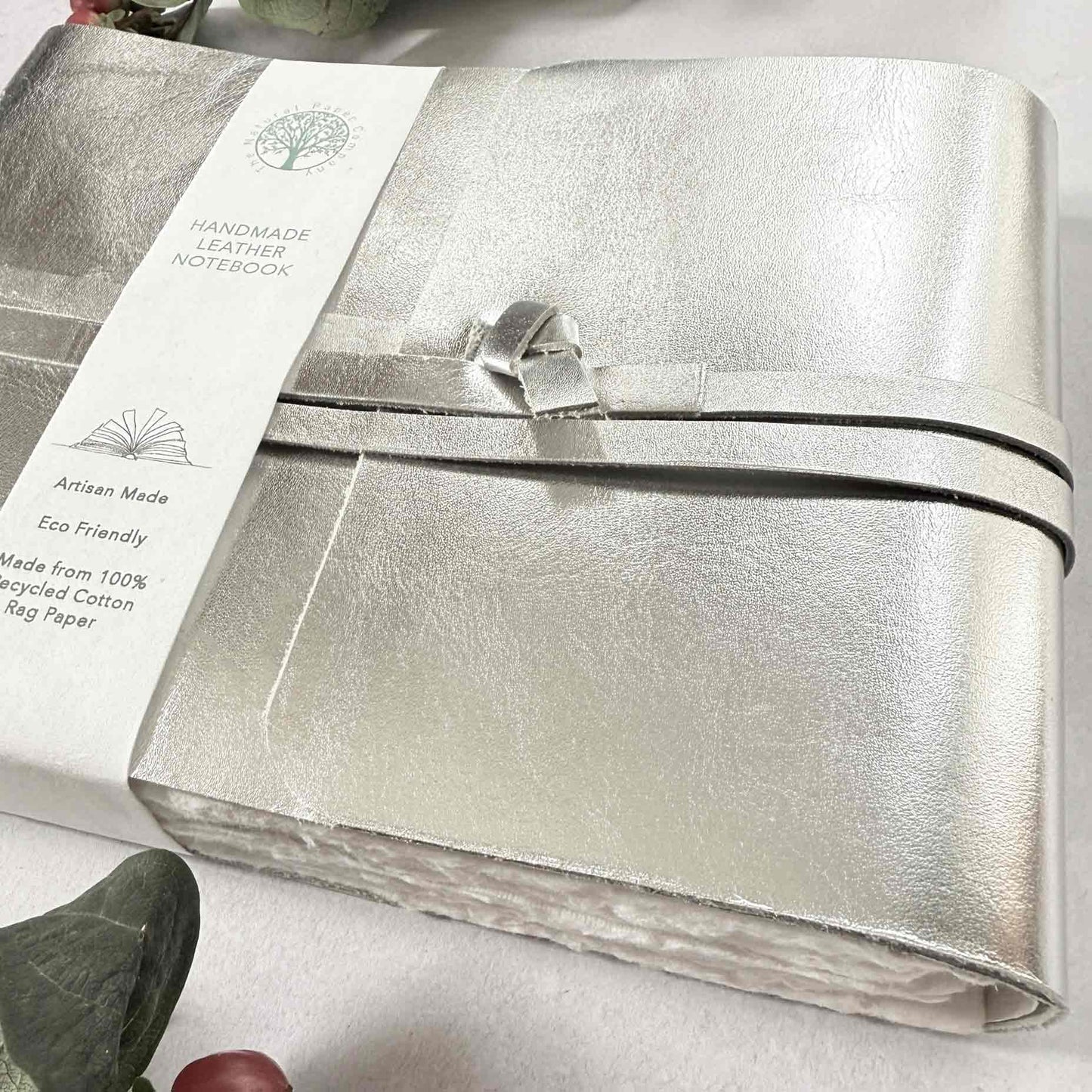handmade silver leather journal
