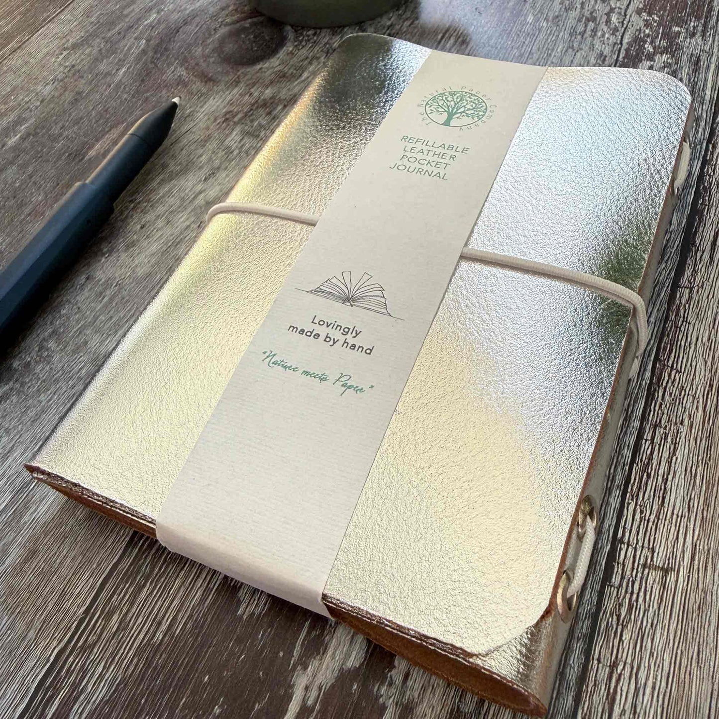 Handmade silver leather refillable journal A6 | The Natural Paper Company
