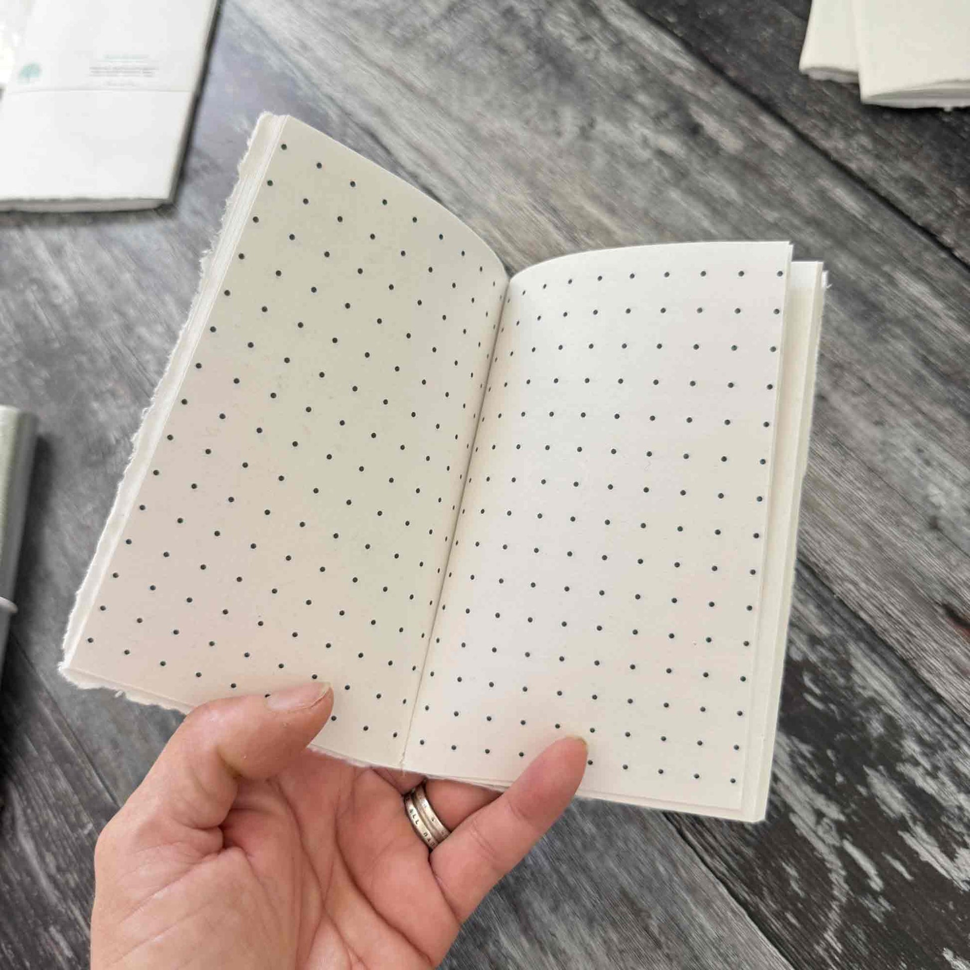 A6 dot grid refill insert – handmade cotton paper, hand‑stitched for leather journals
