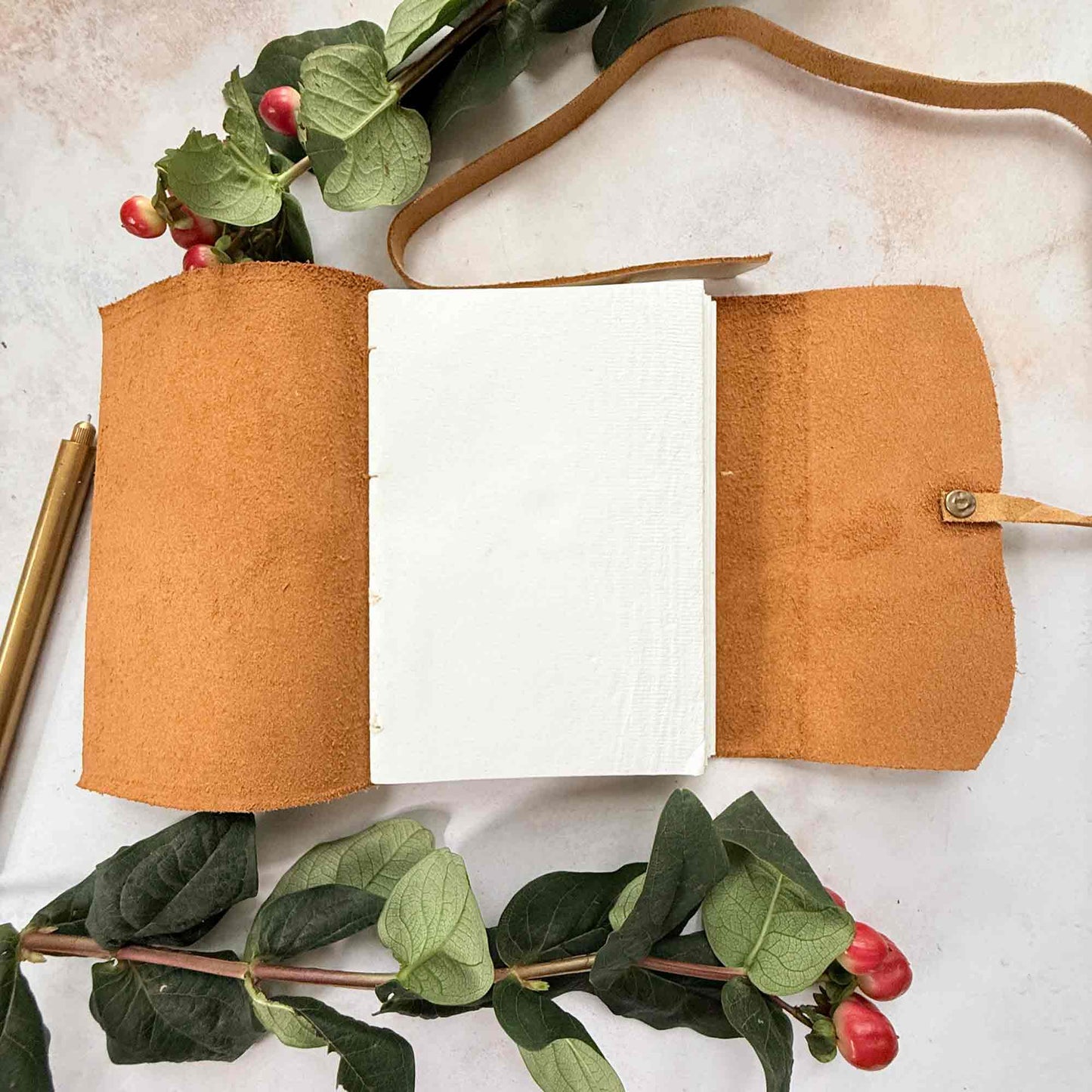 handmade leather notebook with cotton paper pages