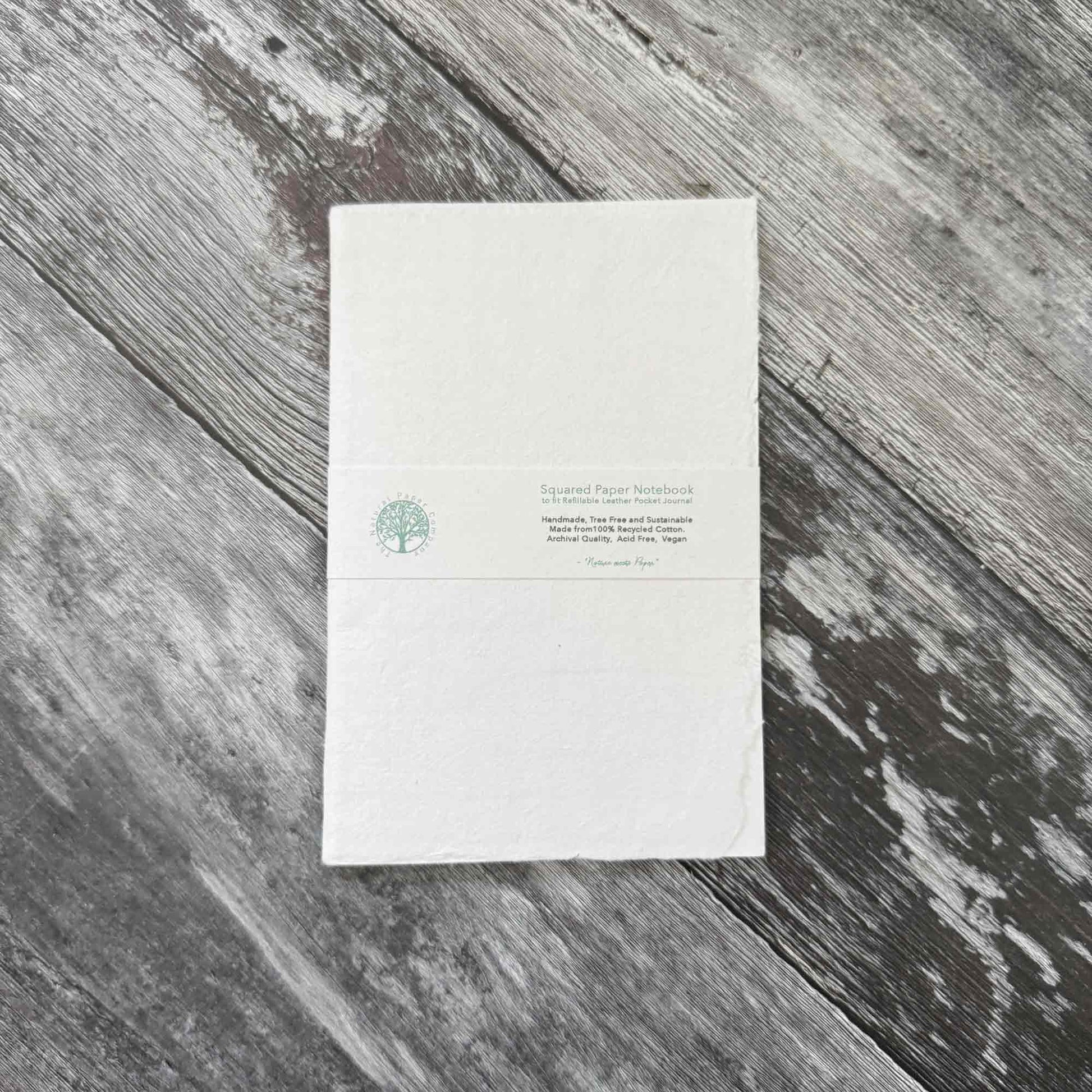 Square grid refill insert – handmade cotton paper, hand‑stitched for A6 leather journals