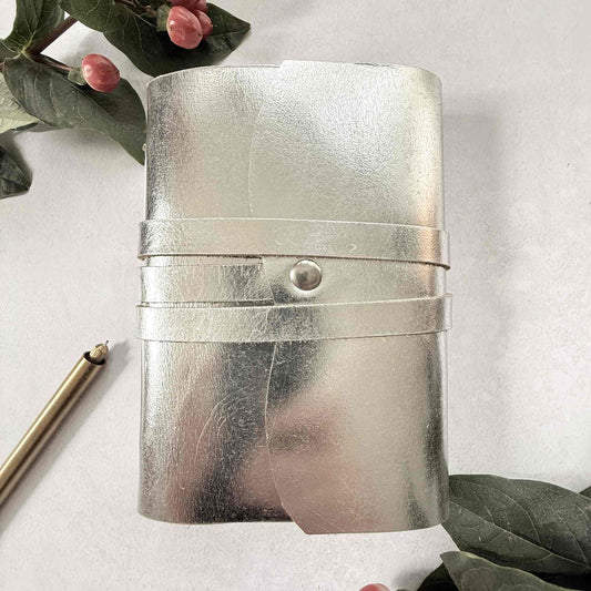 metallic silver a6 leather notebook