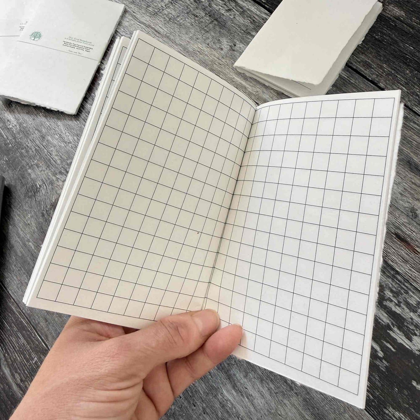 A6 square grid refill insert – handmade cotton paper, hand‑stitched for leather journals