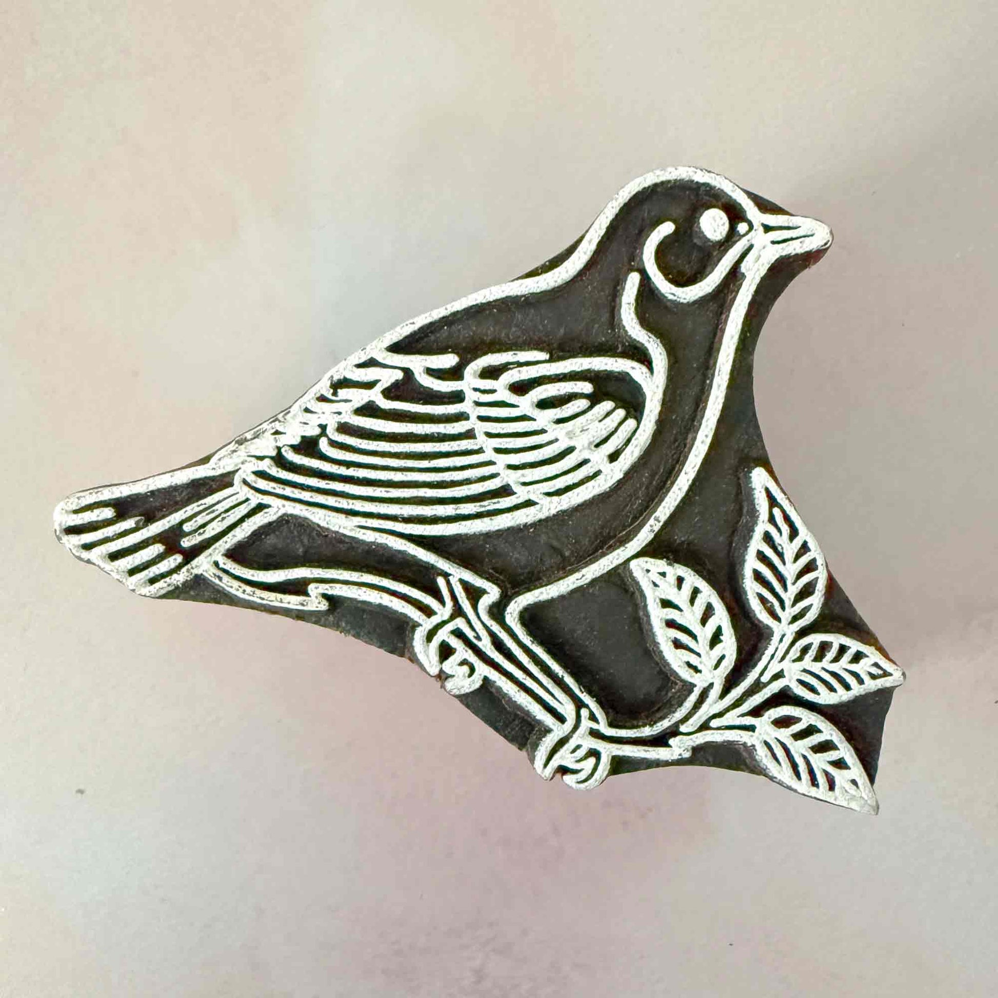 Bird design wood block stamp for staping onto paper, card and fabric