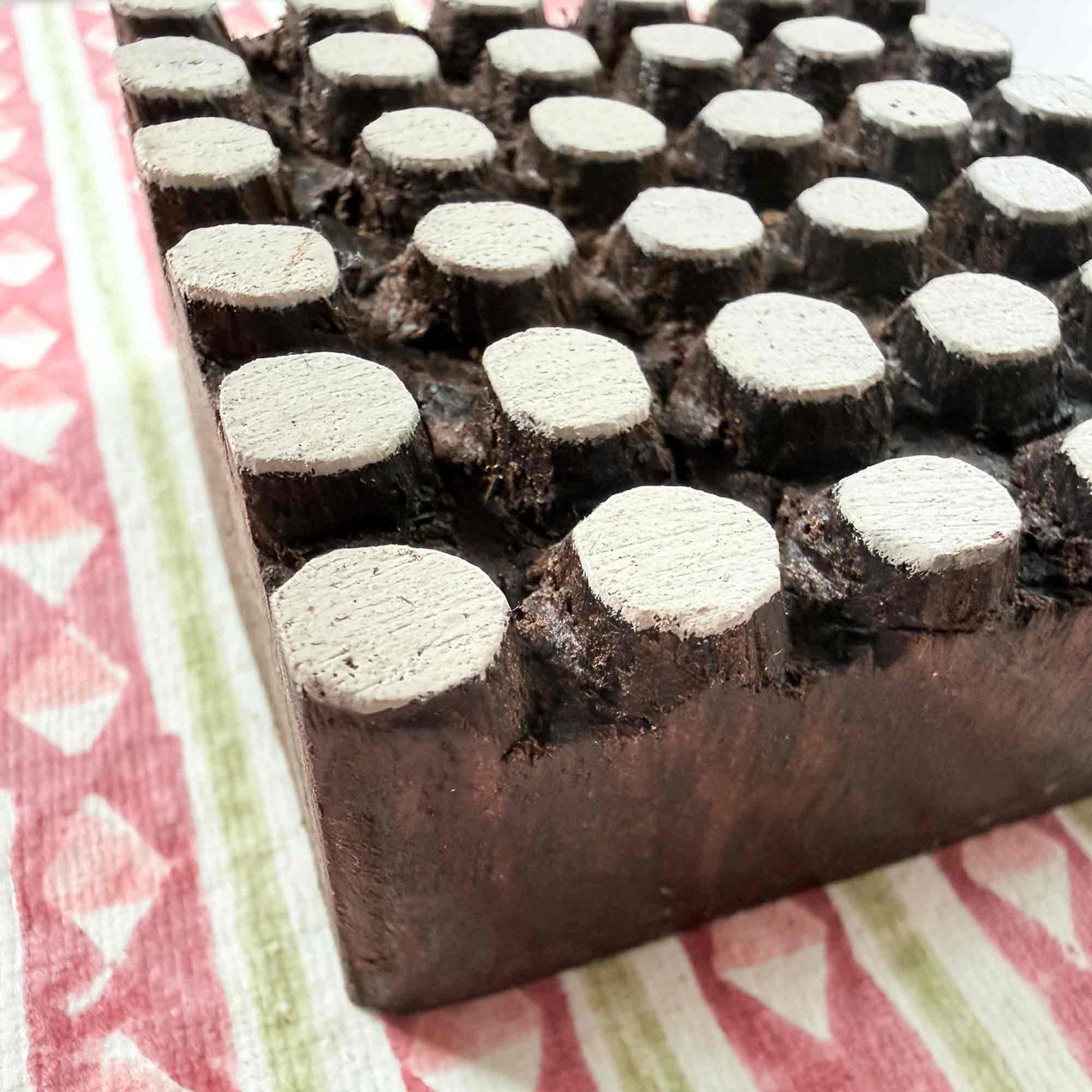 Spotty Indian wood block stamp — repeat pattern, hand-carved polka-dot style printing block