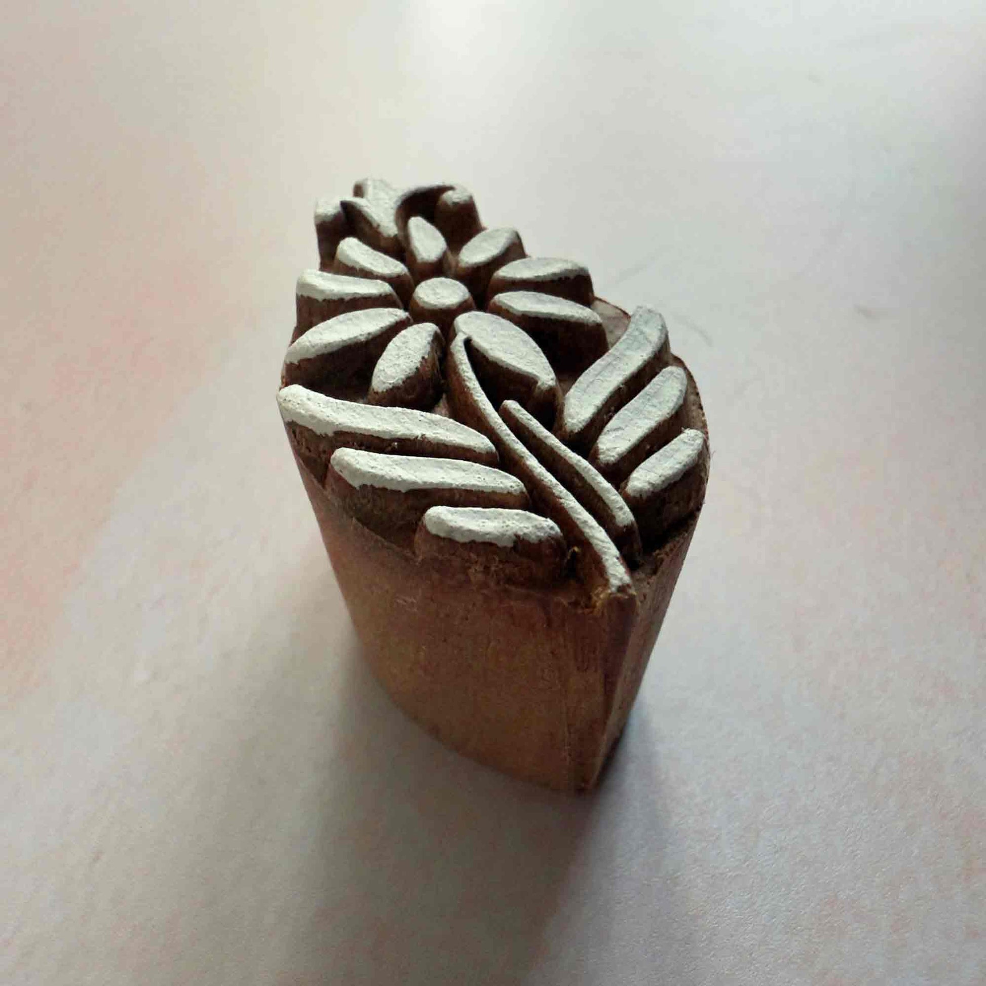 Floral wood block stamp hand made in India.  Small wooden stamp with flower design