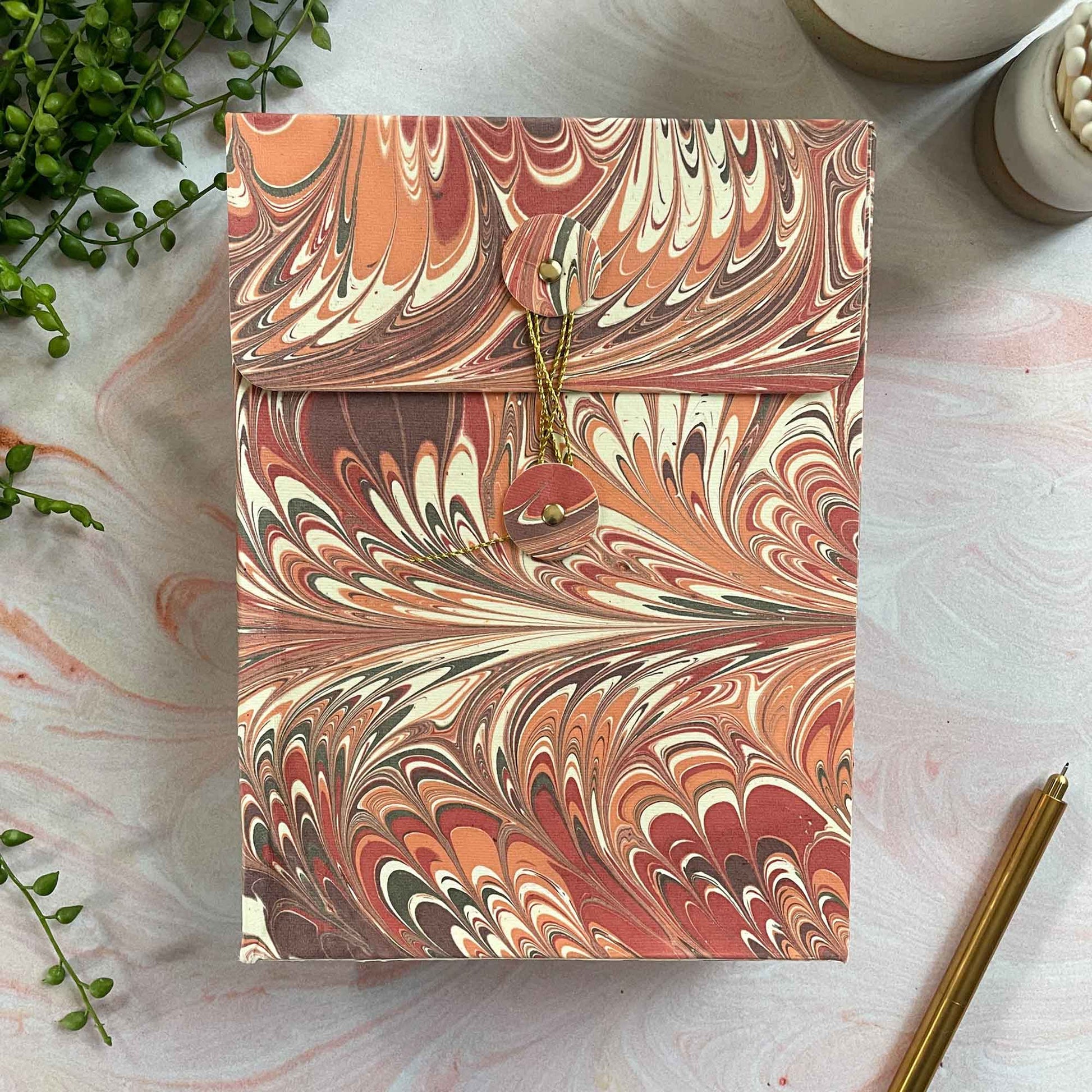 Hand marbled notebook with matching gift box.  A beautiful handmade hardcover journal.